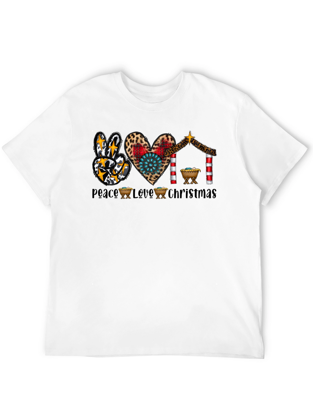 Peace Love Christmas T-Shirt Nativity Leopard Print