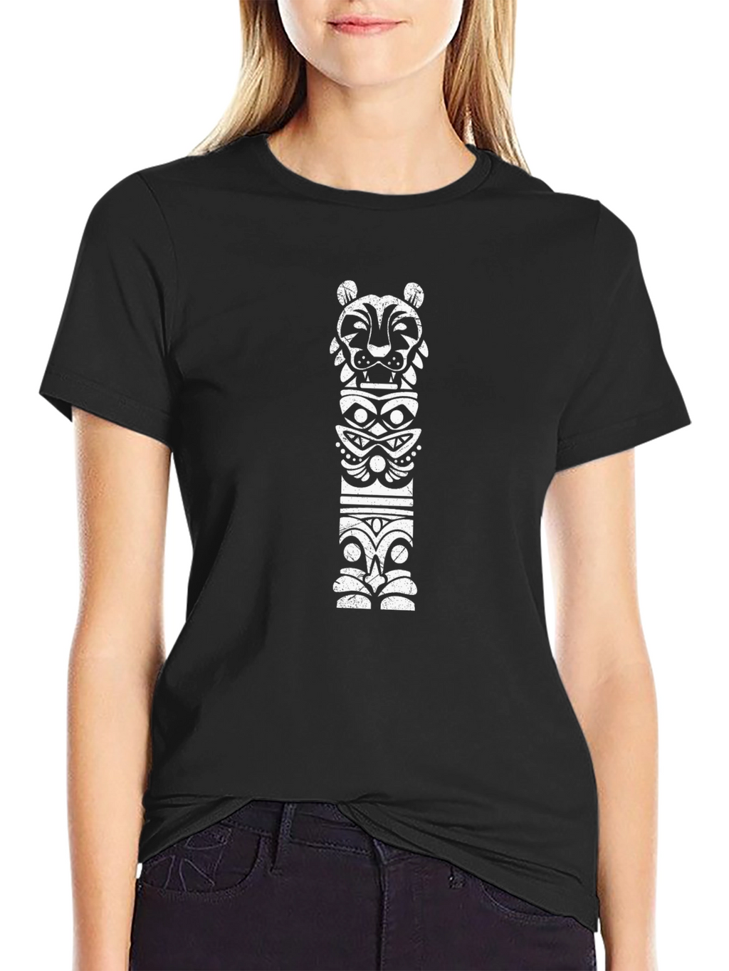 Tribal Totem Graphic Tee - Black Cotton T-Shirt