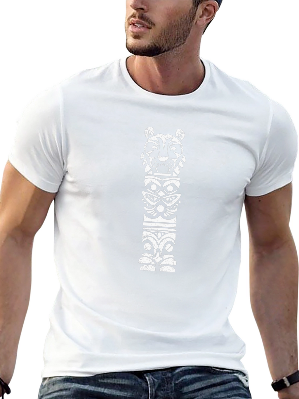Tribal Totem Graphic Tee - Black Cotton T-Shirt