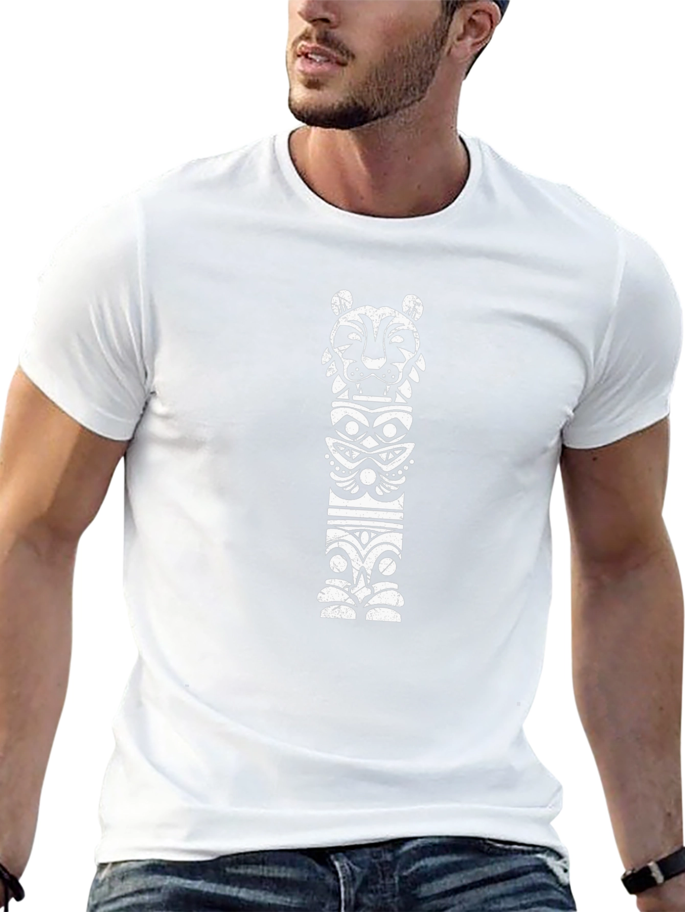 Tribal Totem Graphic Tee - Black Cotton T-Shirt