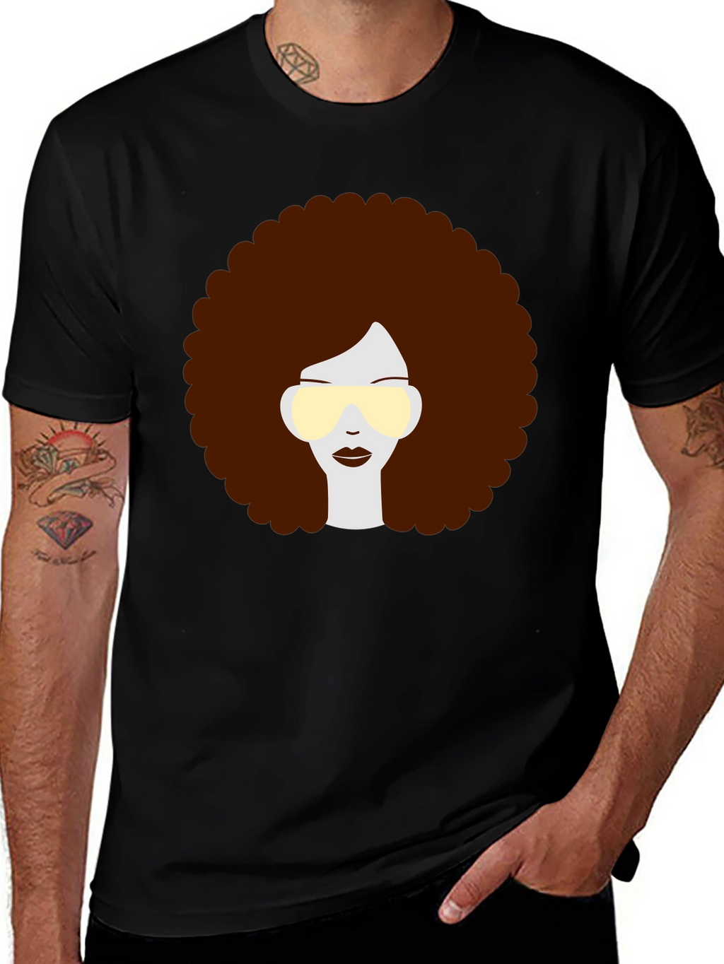Retro Afro Hairstyle Graphic Tee - Black