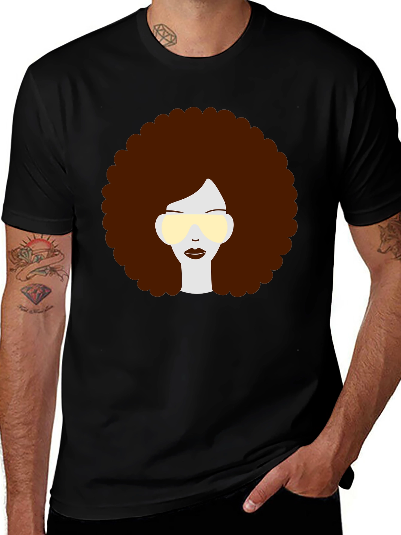 Retro Afro Hairstyle Graphic Tee - Black