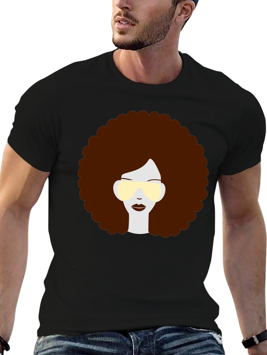 Retro Afro Hairstyle Graphic Tee - Black