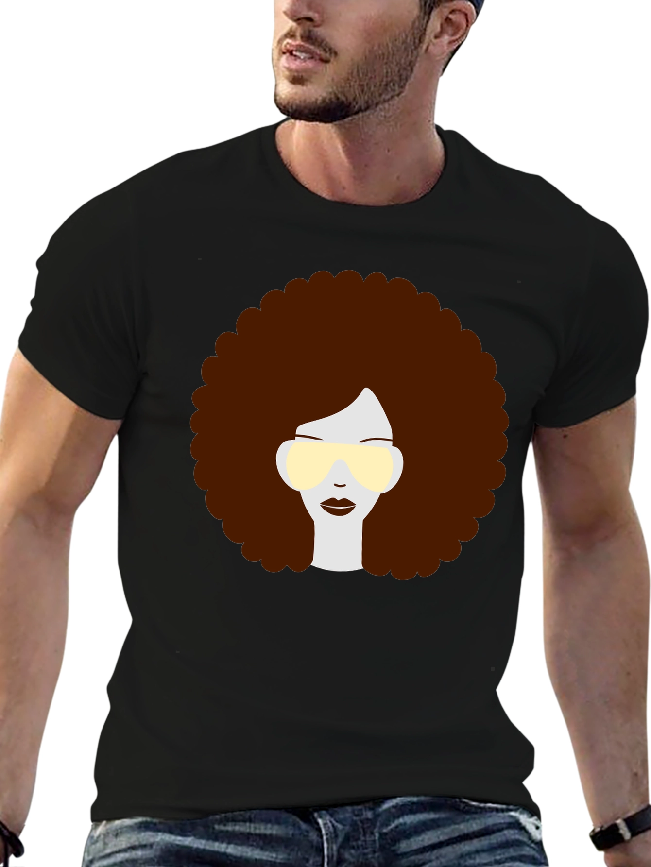 Retro Afro Hairstyle Graphic Tee - Black
