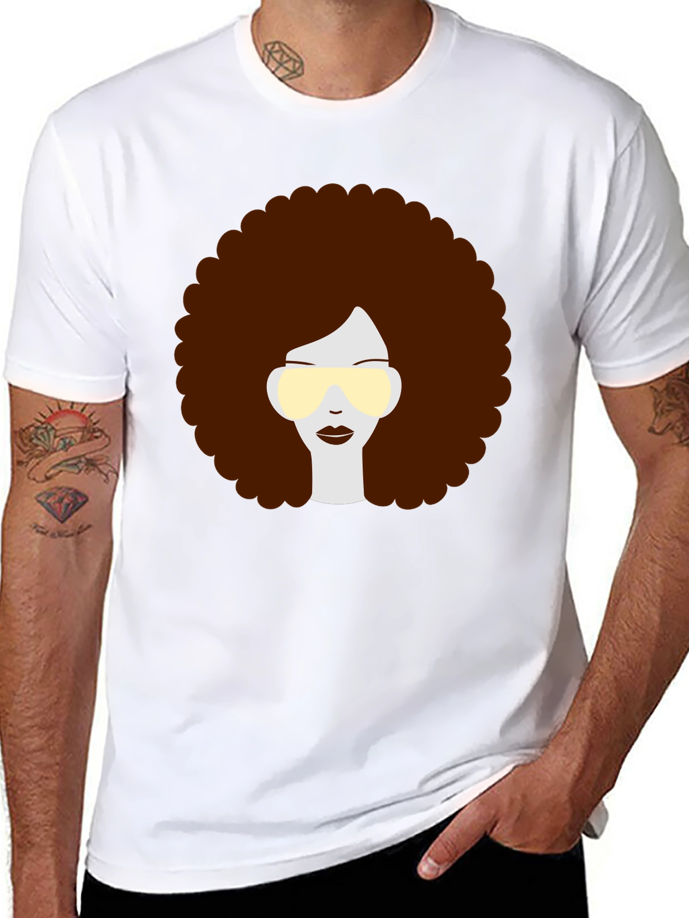 Retro Afro Hairstyle Graphic Tee - Black