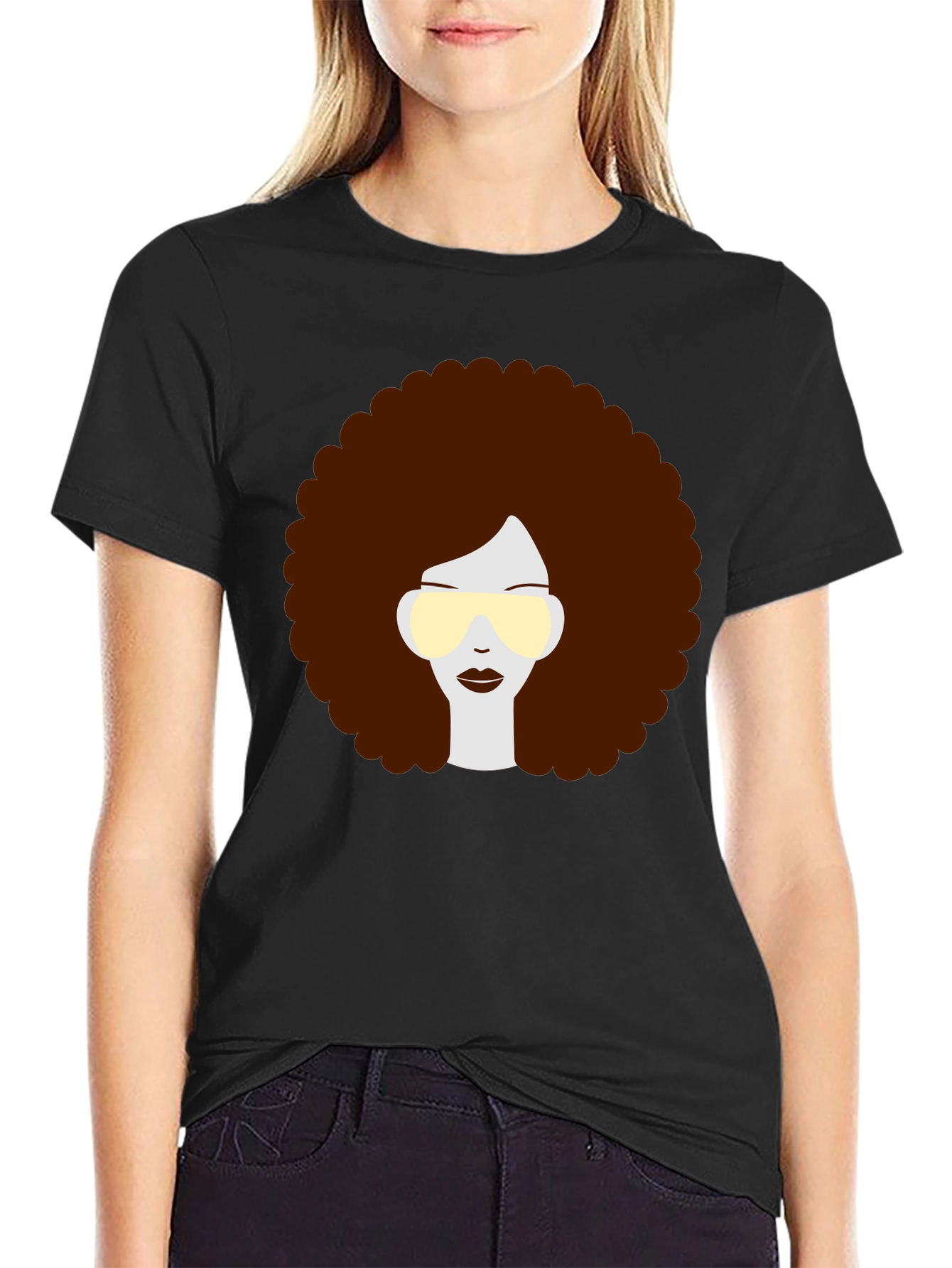Retro Afro Hairstyle Graphic Tee - Black
