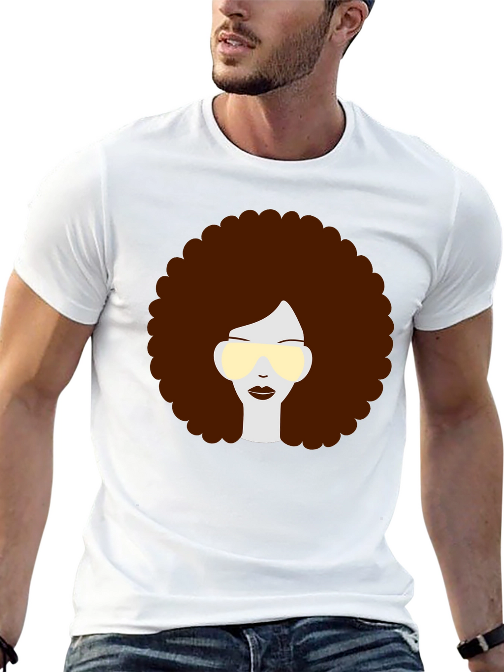 Retro Afro Hairstyle Graphic Tee - Black