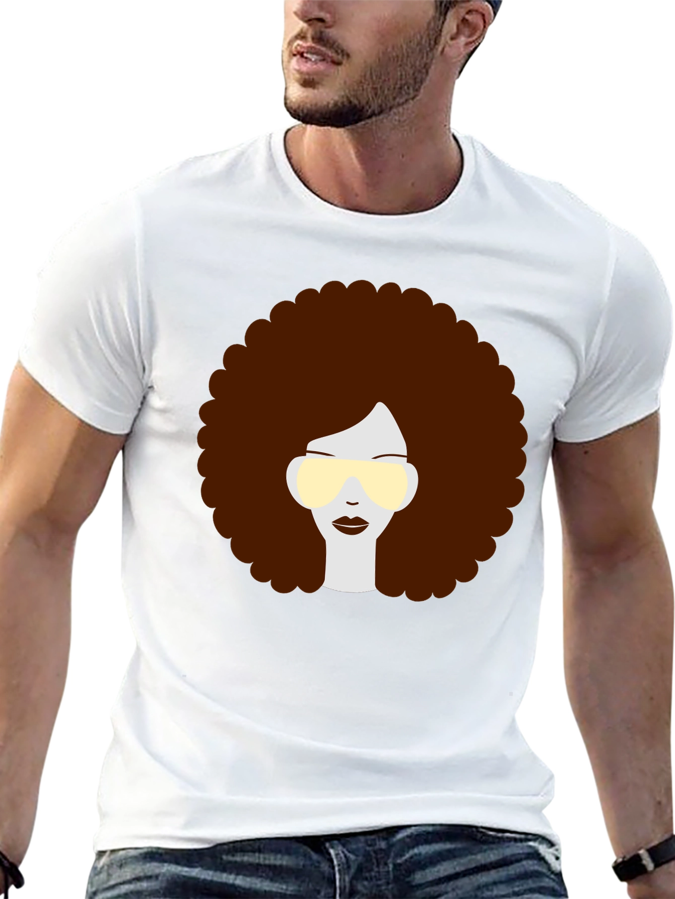 Retro Afro Hairstyle Graphic Tee - Black