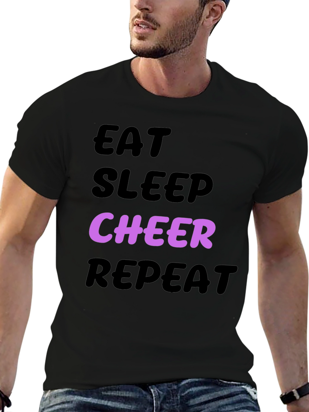 Eat Sleep Cheer Repeat Black T-Shirt