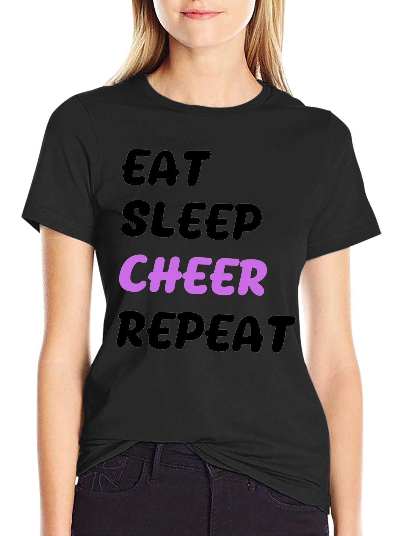 Eat Sleep Cheer Repeat Black T-Shirt