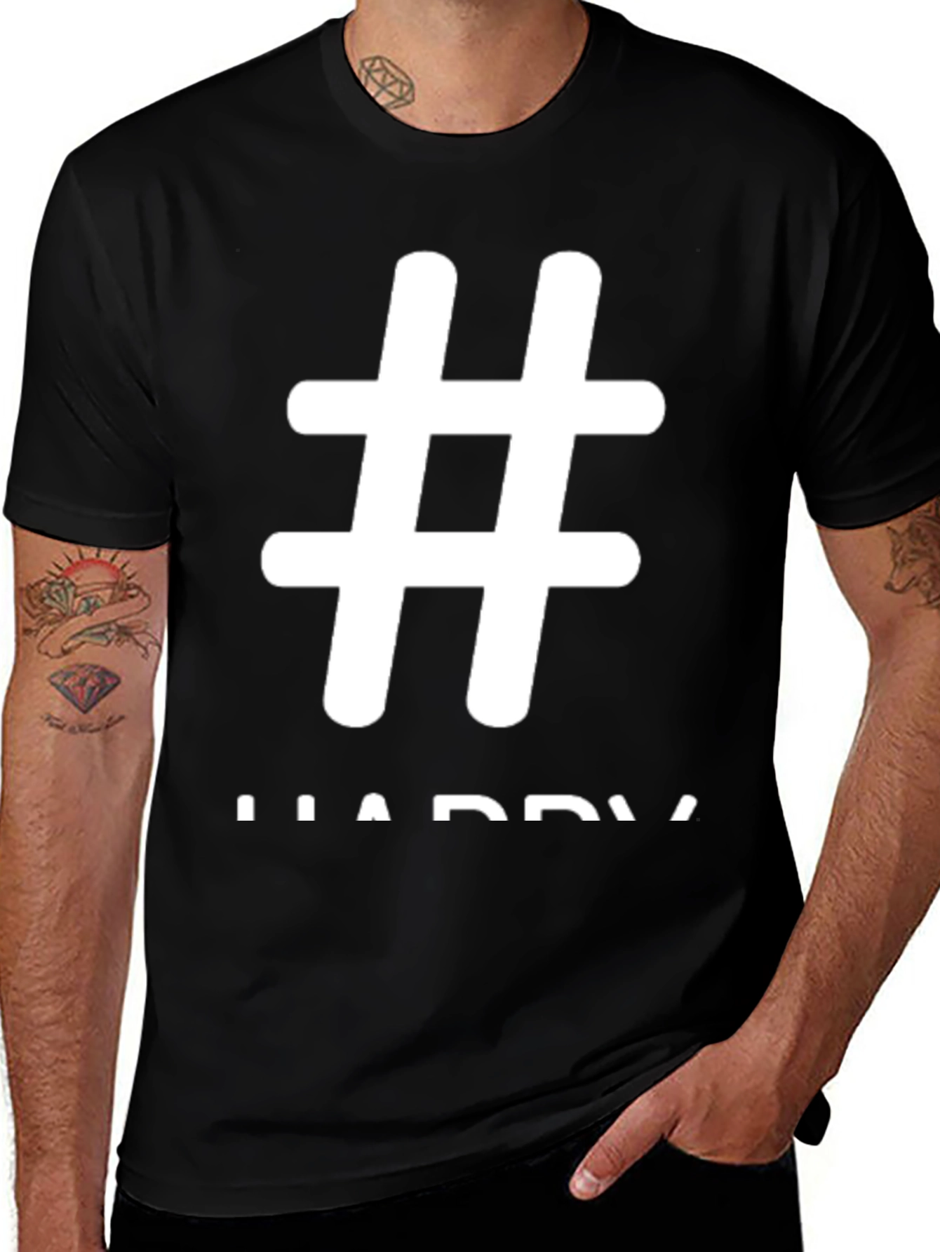 Hashtag Happy Black T-Shirt | Casual Wear