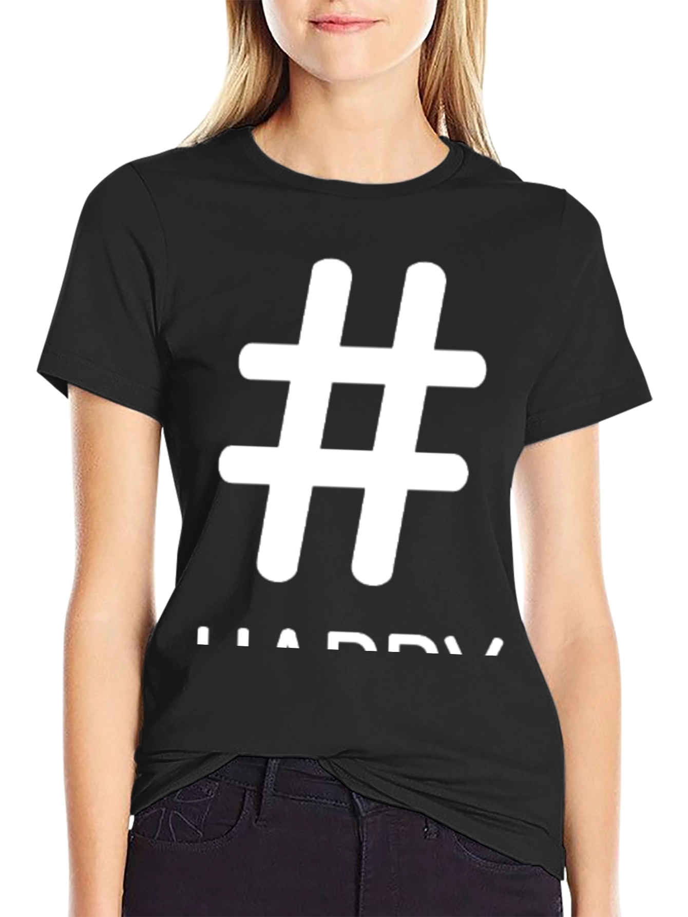 Hashtag Happy Black T-Shirt | Casual Wear