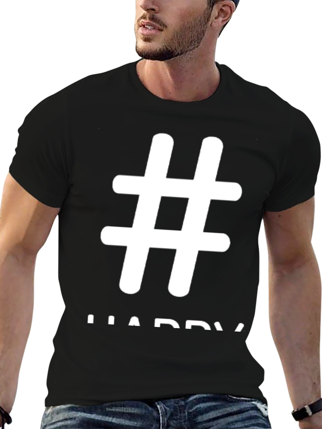 Hashtag Happy Black T-Shirt | Casual Wear