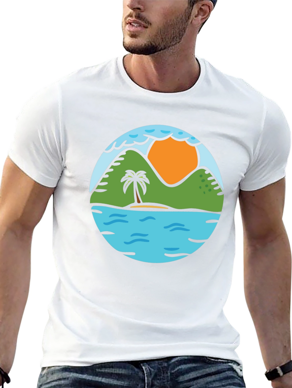 Island Scene Graphic Tee - Tropical Vibe