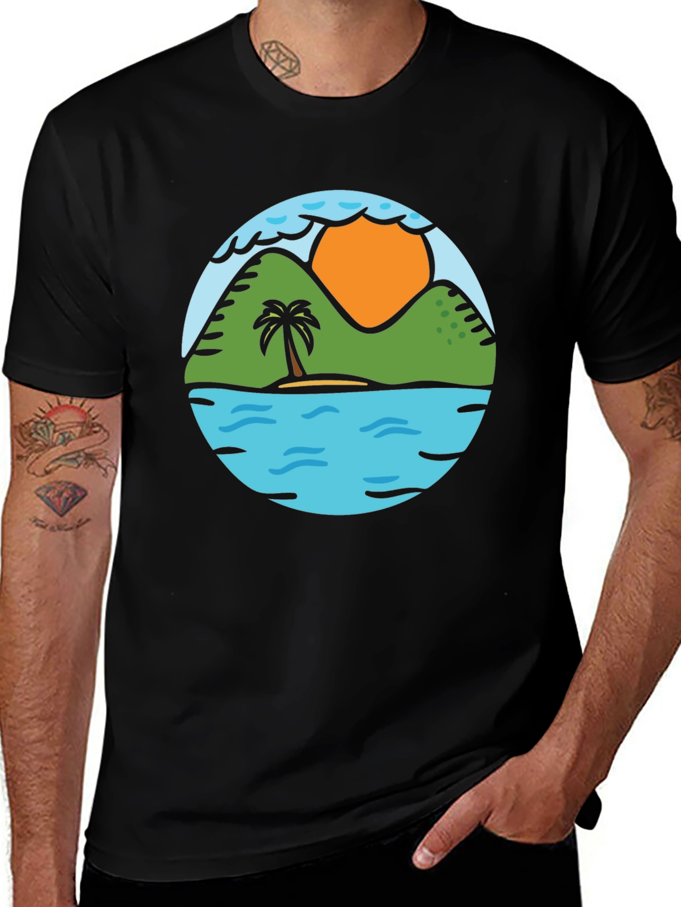 Island Scene Graphic Tee - Tropical Vibe