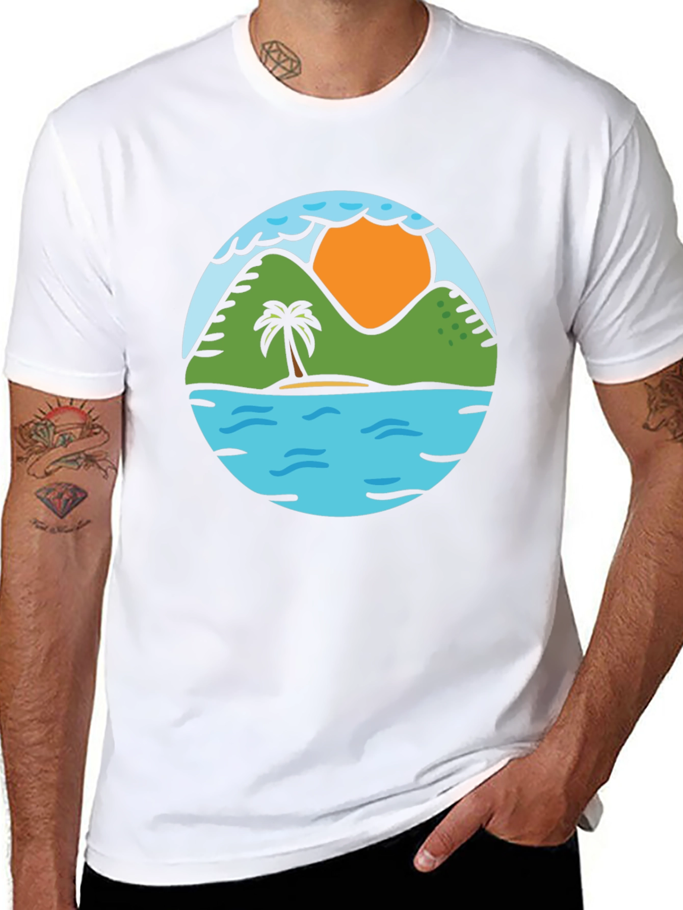 Island Scene Graphic Tee - Tropical Vibe