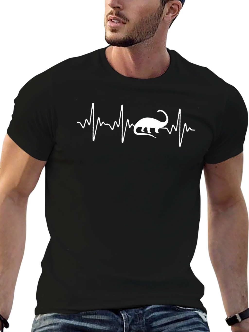 Dino Heartbeat T-Shirt - Black Cotton Tee
