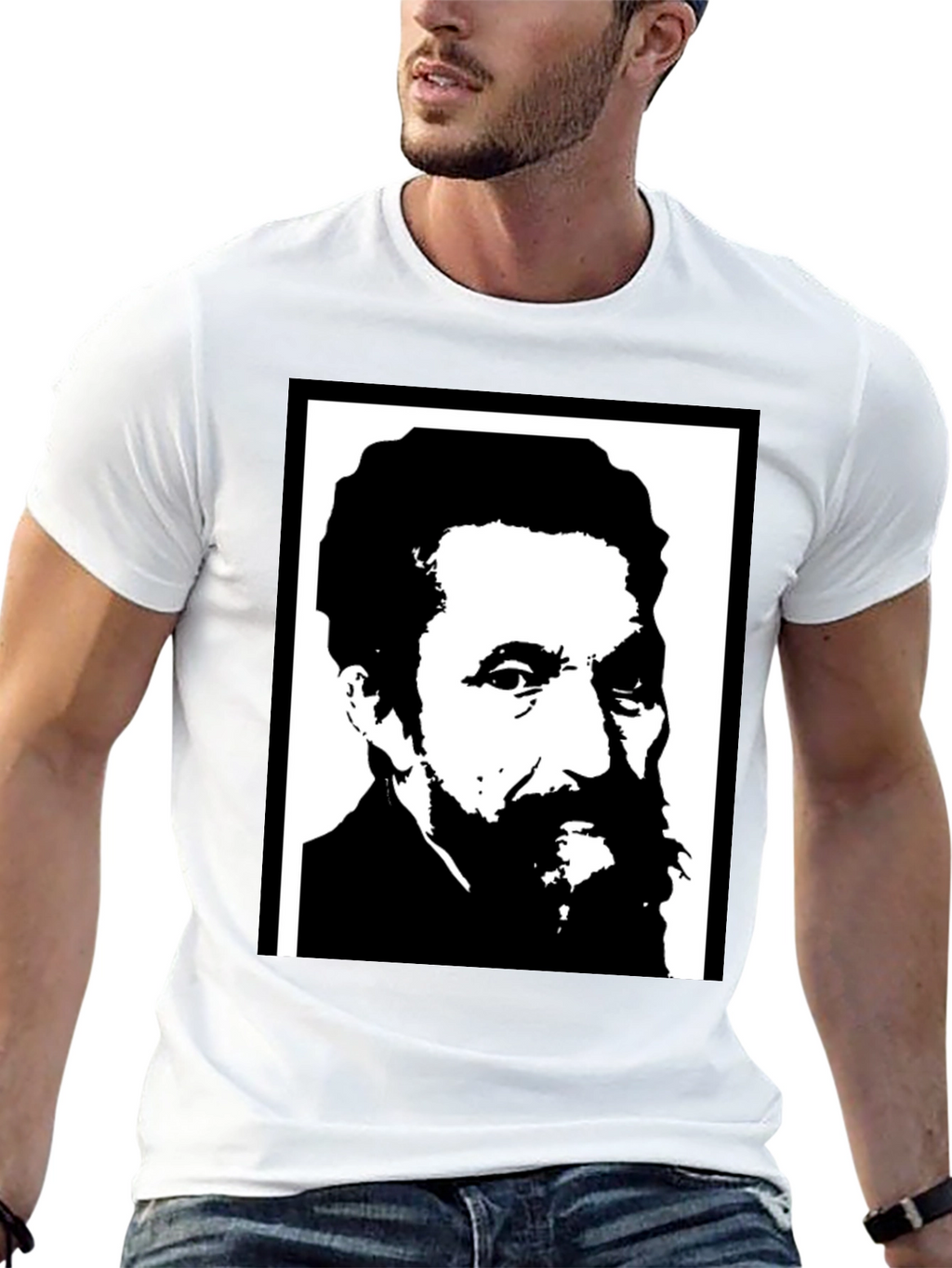 Black T-Shirt with Portrait Print