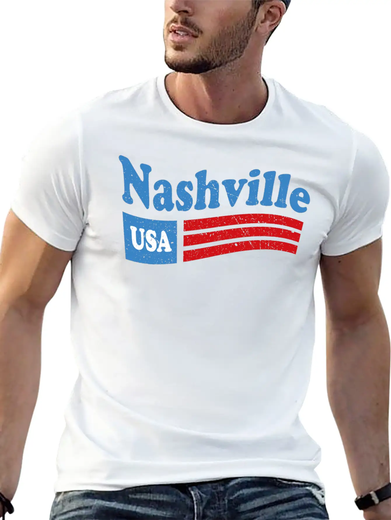 Nashville, Tennessee Red White & Blue USA Classic Cotton Tee – Unisex Comfort For Any Season
