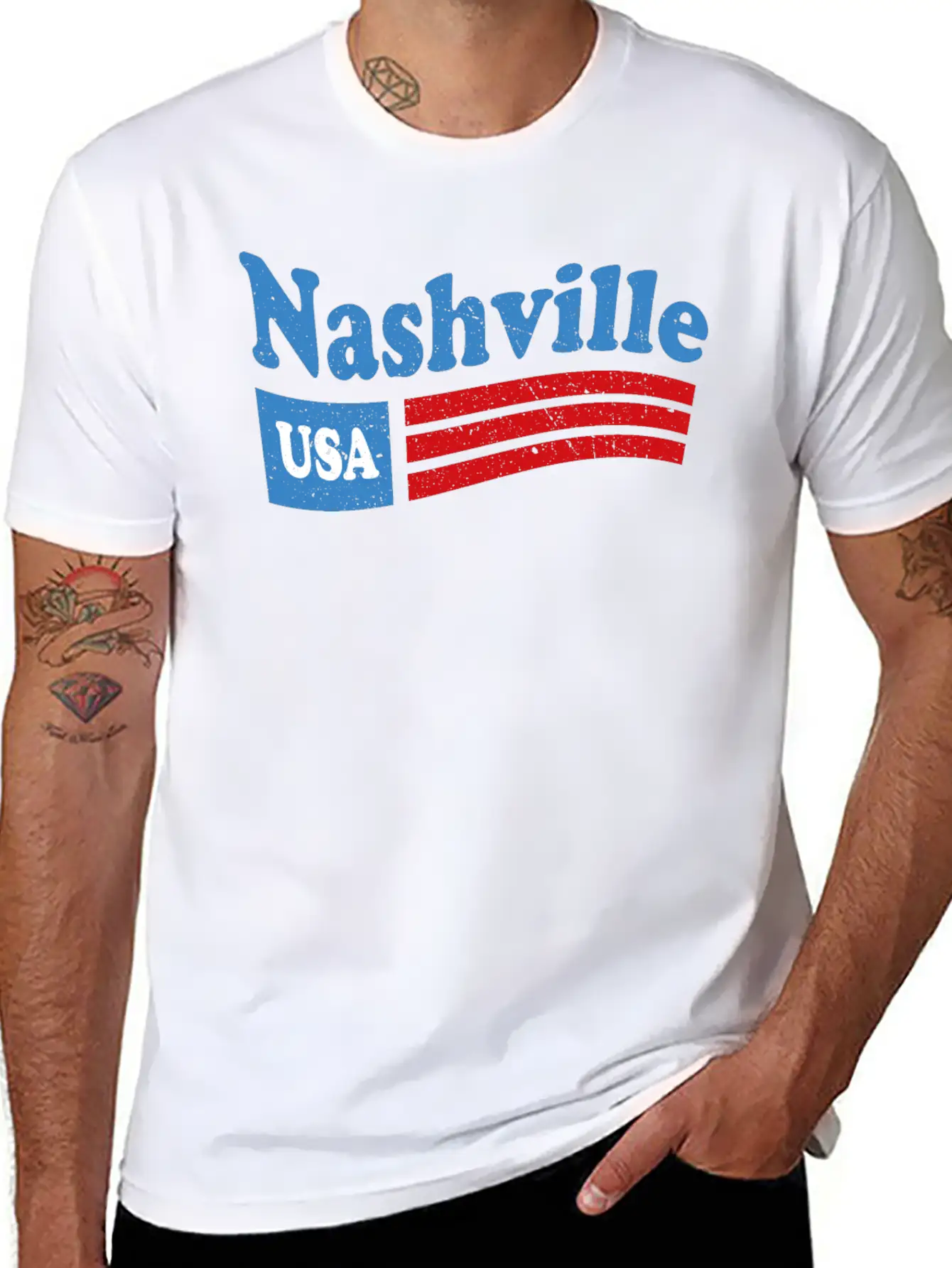 Nashville, Tennessee Red White & Blue USA Classic Cotton Tee – Unisex Comfort For Any Season