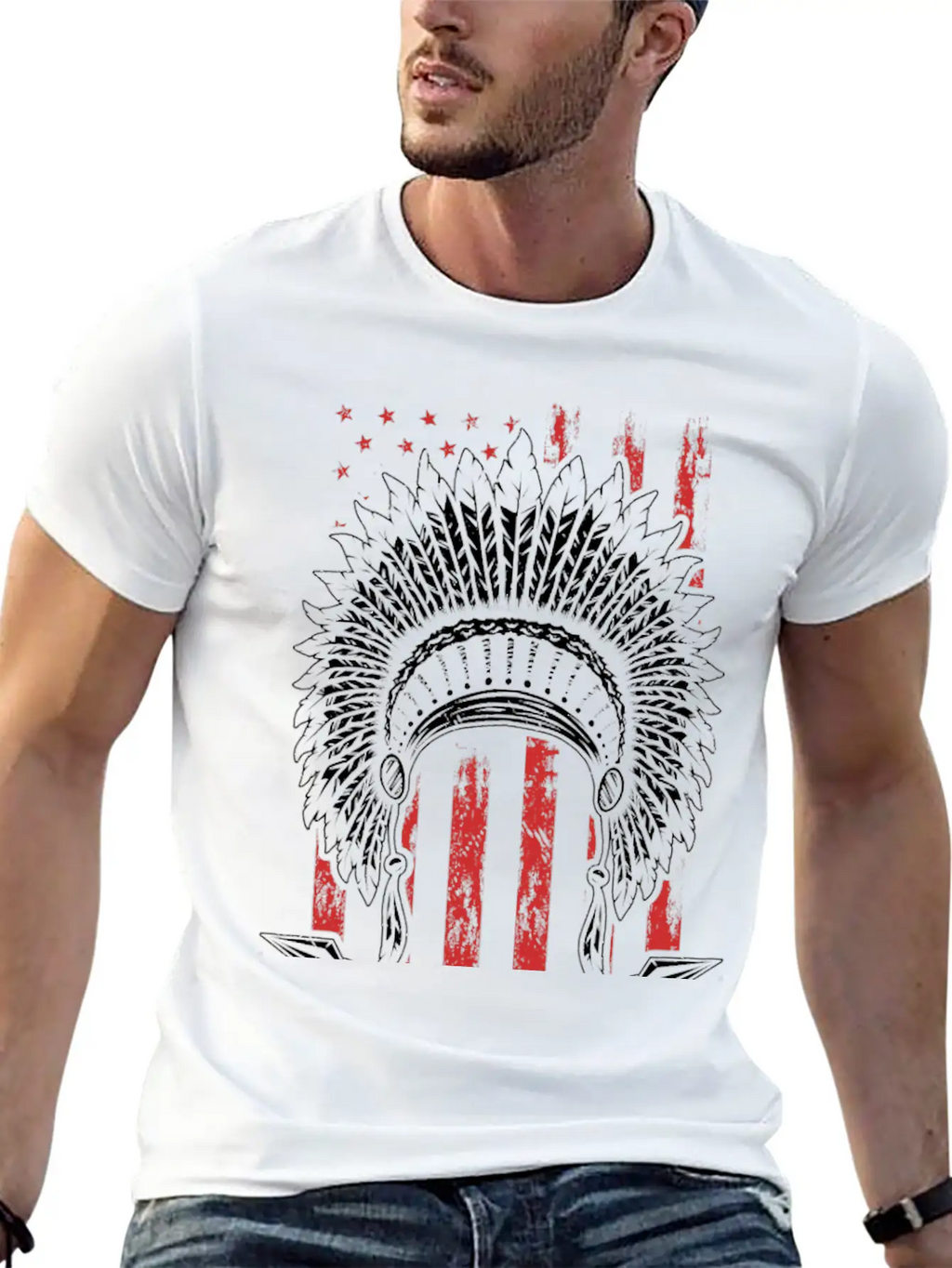 Native American Flag Chief Modern Fit Casual T-Shirt – Clean And Versatile Design