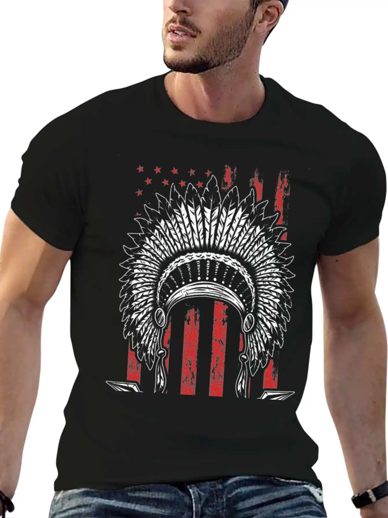 Native American Flag Chief Modern Fit Casual T-Shirt – Clean And Versatile Design