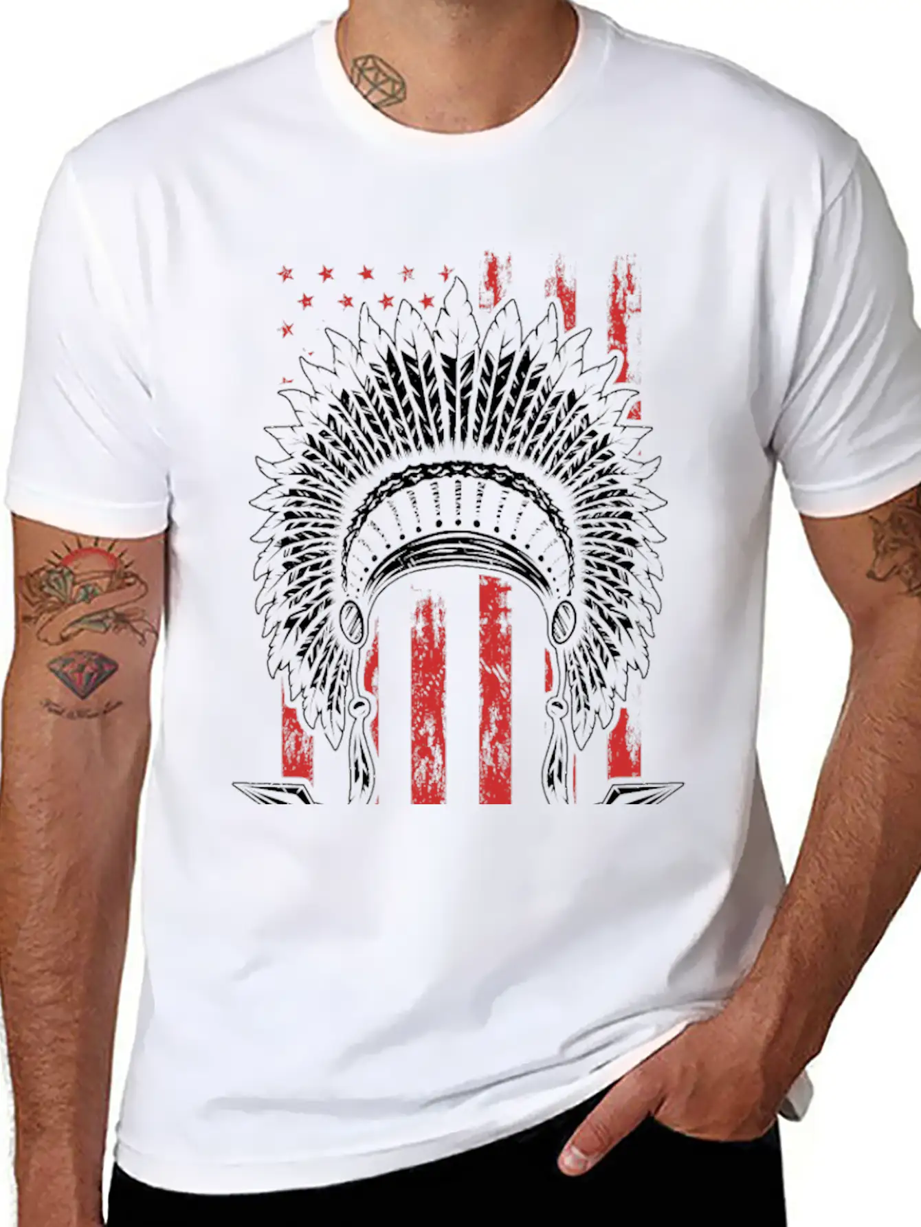 Native American Flag Chief Modern Fit Casual T-Shirt – Clean And Versatile Design