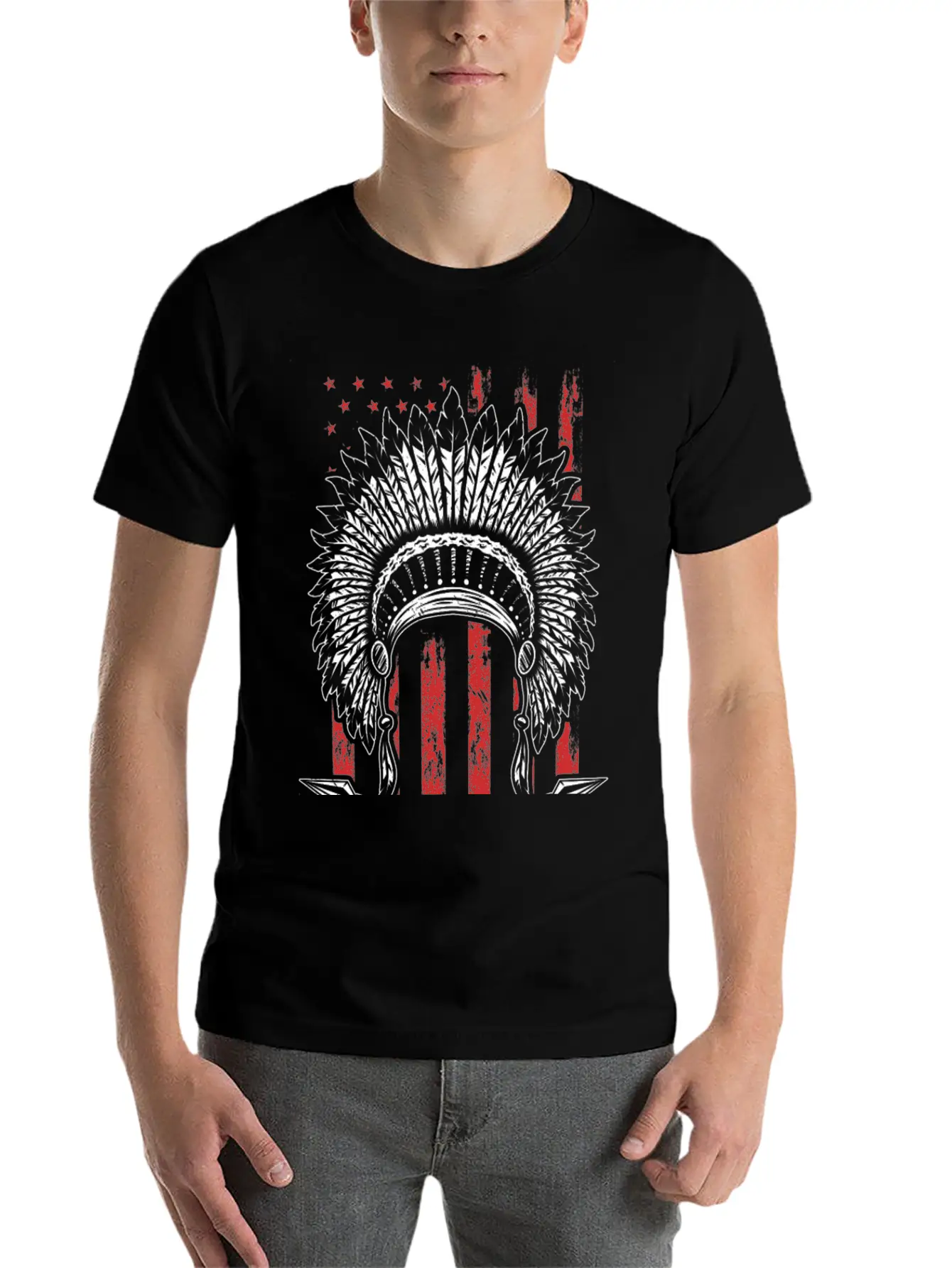 Native American Flag Chief Modern Fit Casual T-Shirt – Clean And Versatile Design