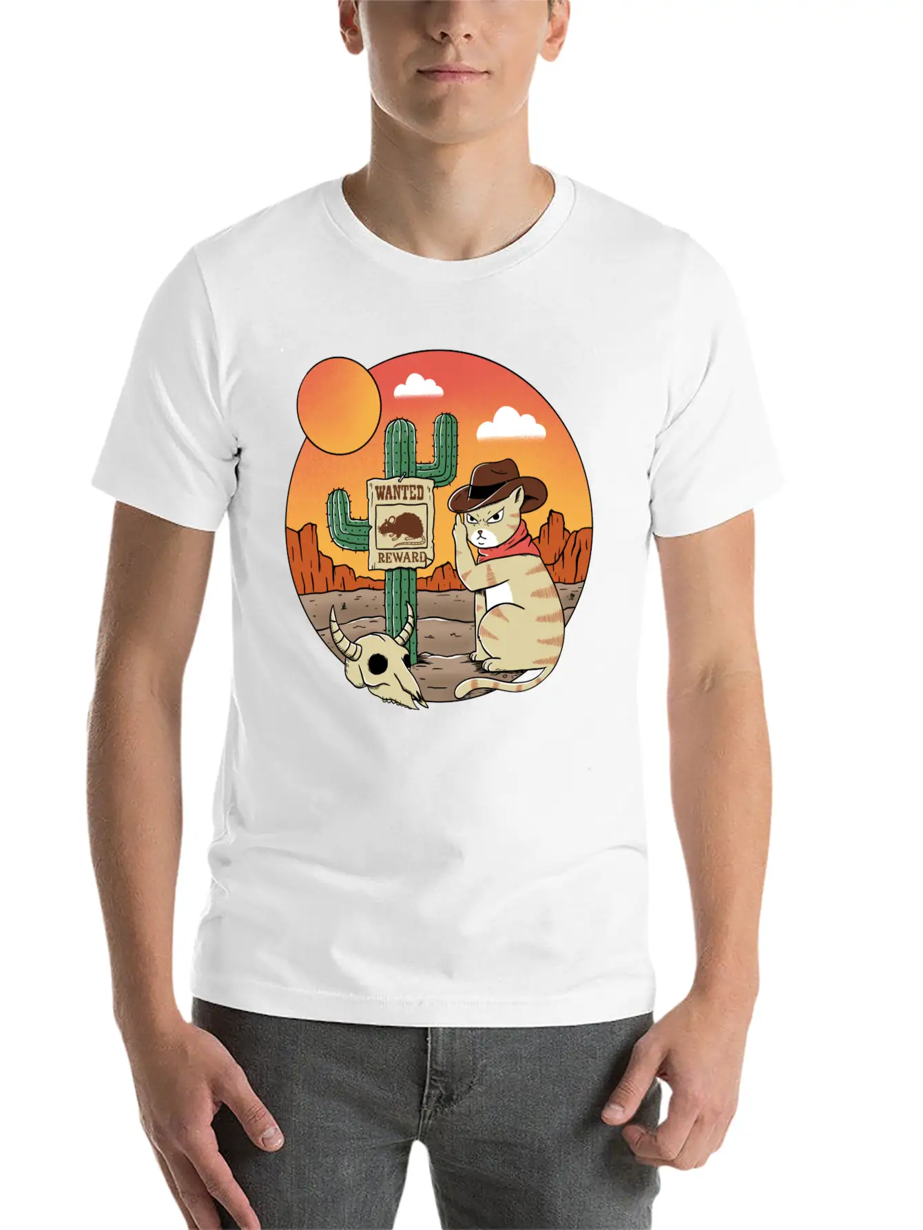 Nature Desert And Cat Vintage Classic Cotton Tee – Unisex Comfort For Any Season