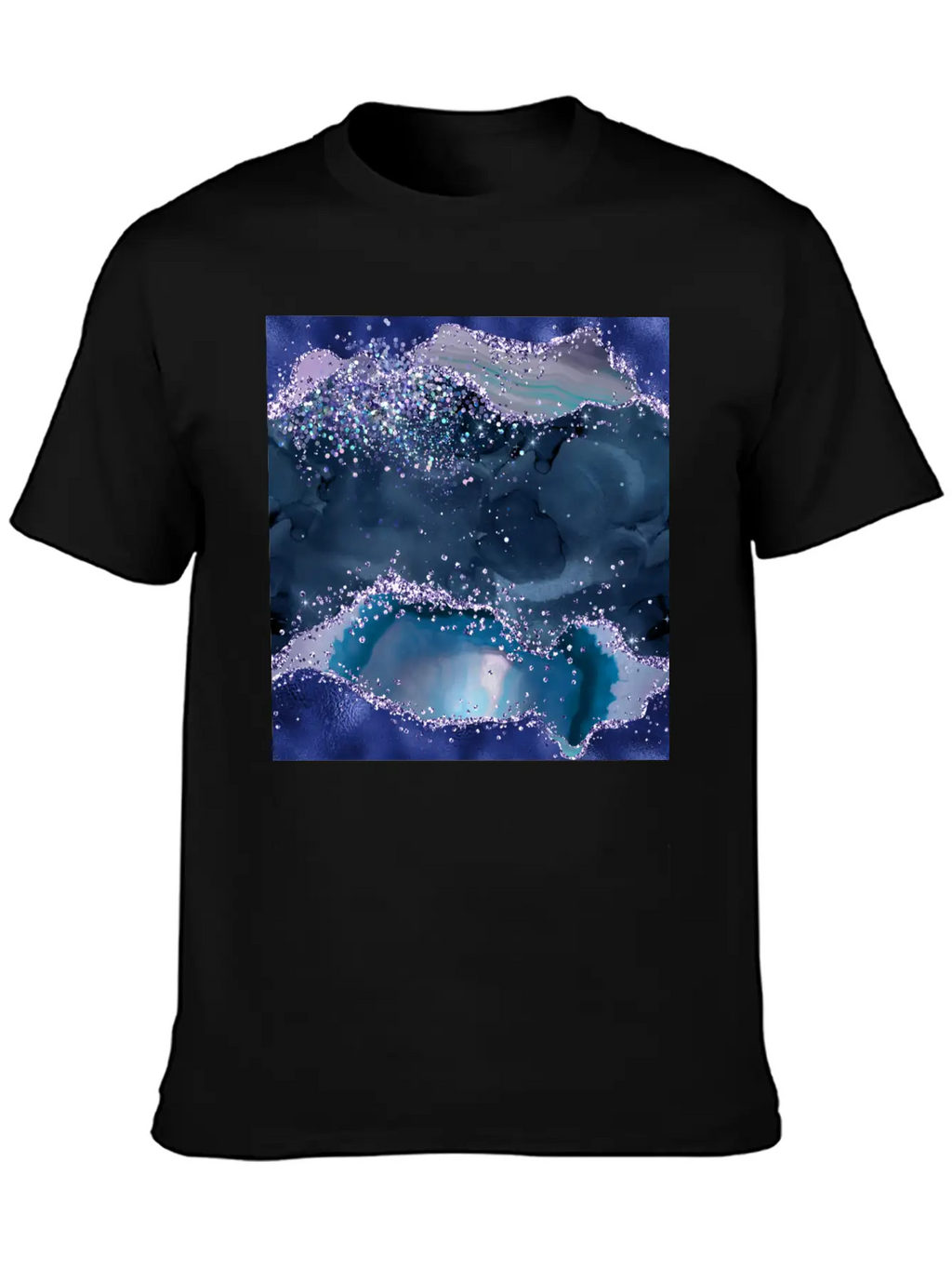 Navy Blue Ocean Glitter Agate Essential Cotton Tee For Daily Outfits – Unisex Style