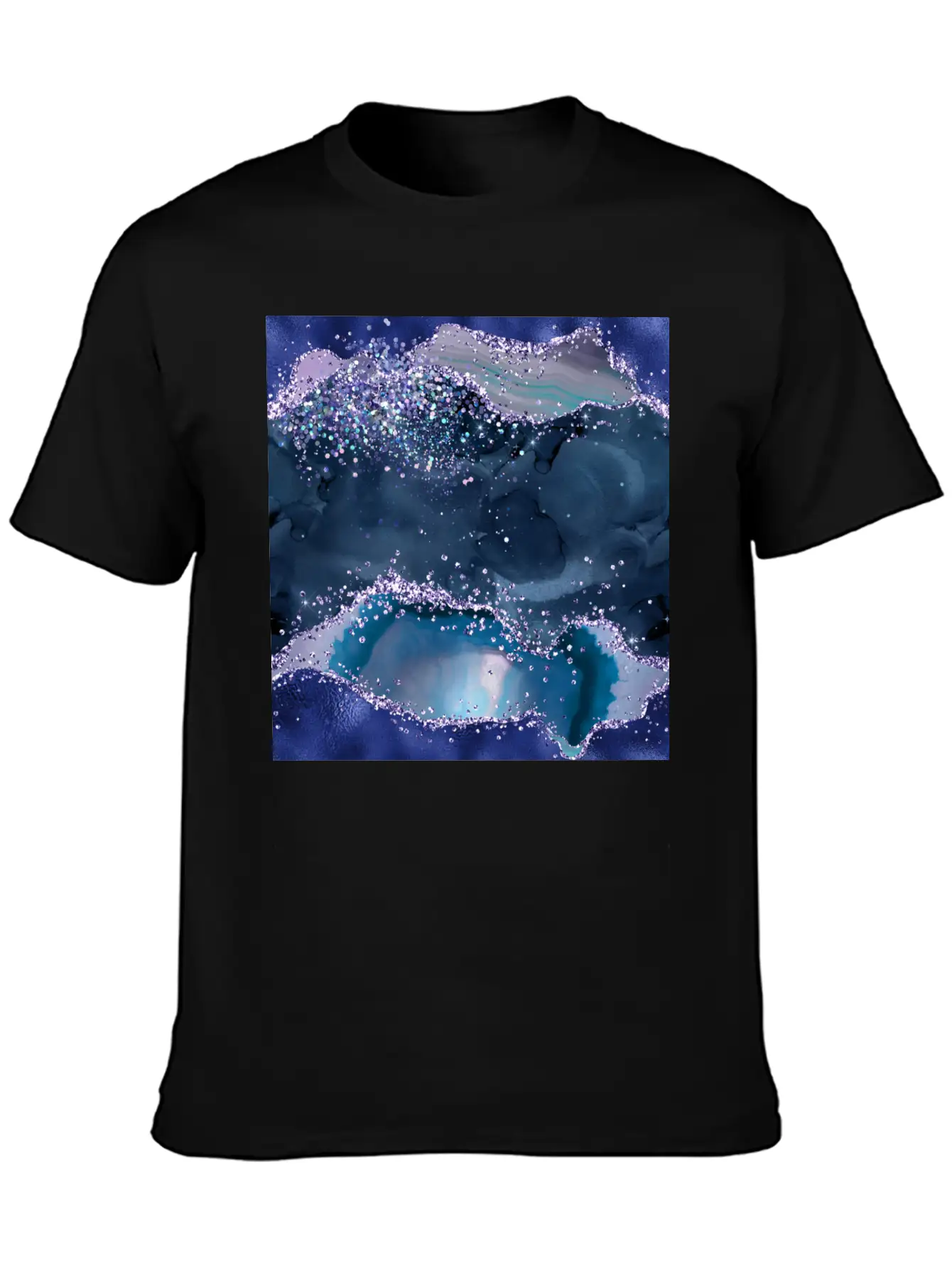 Navy Blue Ocean Glitter Agate Essential Cotton Tee For Daily Outfits – Unisex Style