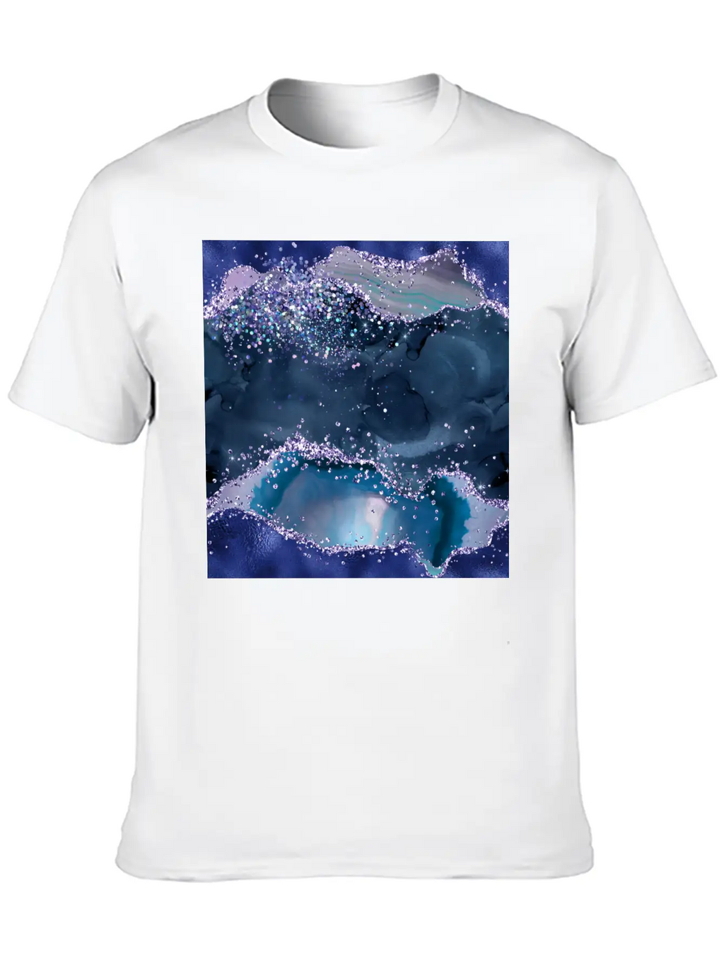 Navy Blue Ocean Glitter Agate Essential Cotton Tee For Daily Outfits – Unisex Style