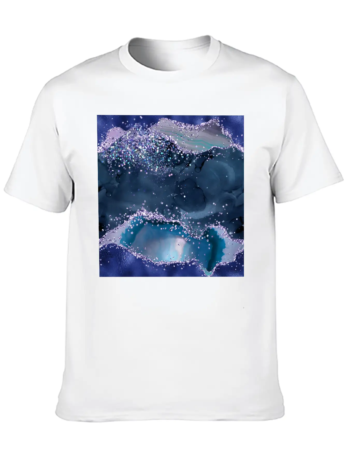 Navy Blue Ocean Glitter Agate Essential Cotton Tee For Daily Outfits – Unisex Style