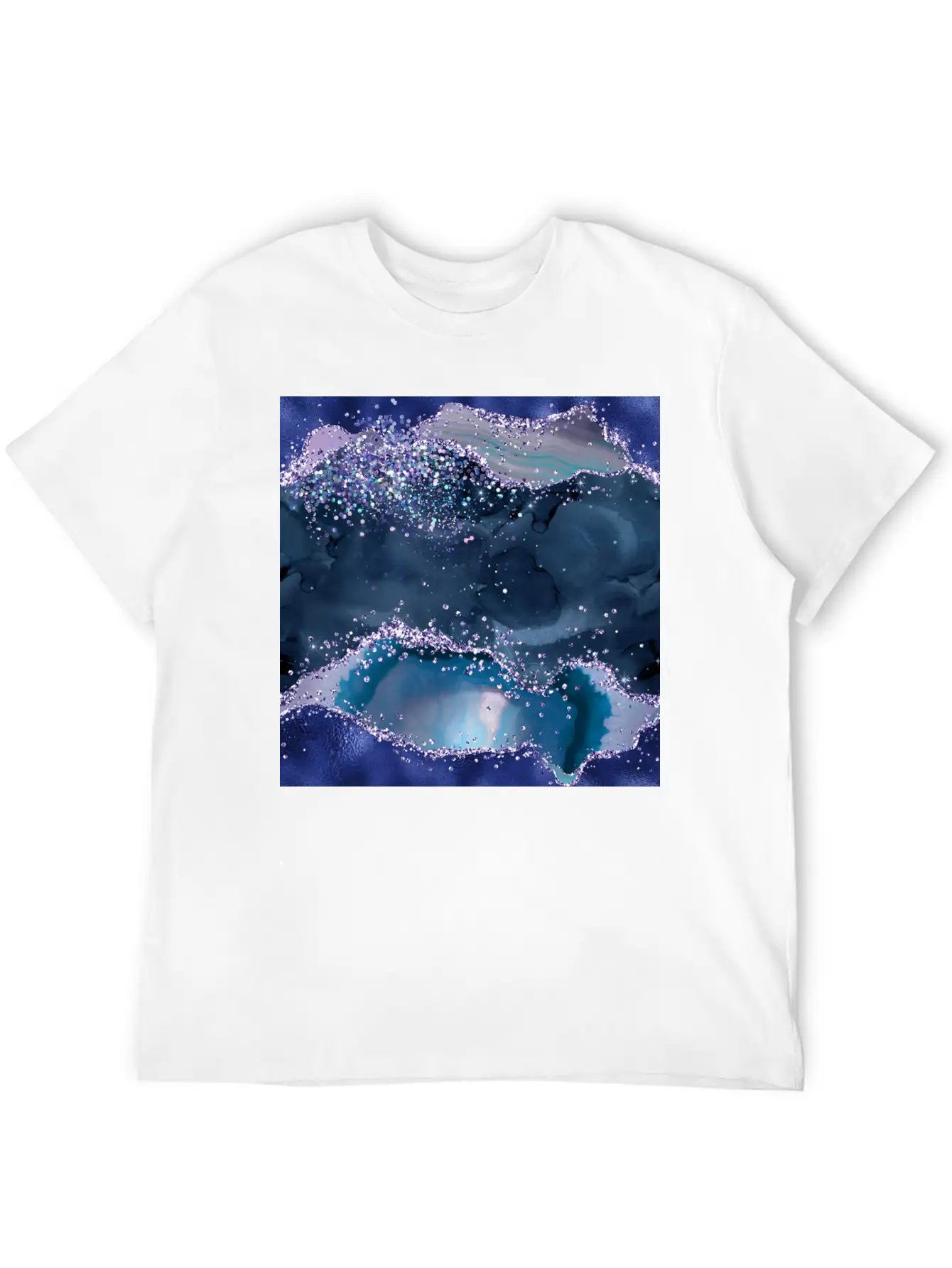 Navy Blue Ocean Glitter Agate Essential Cotton Tee For Daily Outfits – Unisex Style