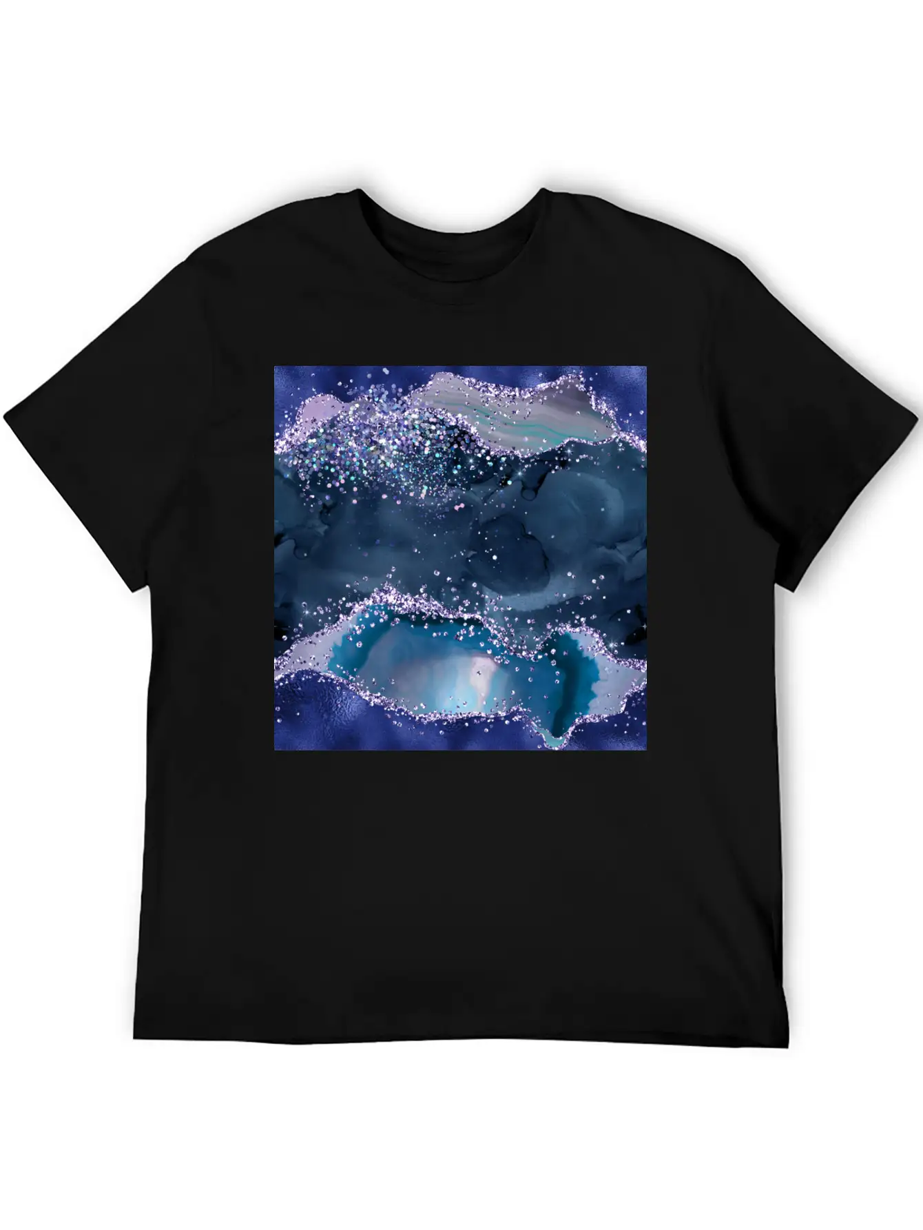 Navy Blue Ocean Glitter Agate Essential Cotton Tee For Daily Outfits – Unisex Style