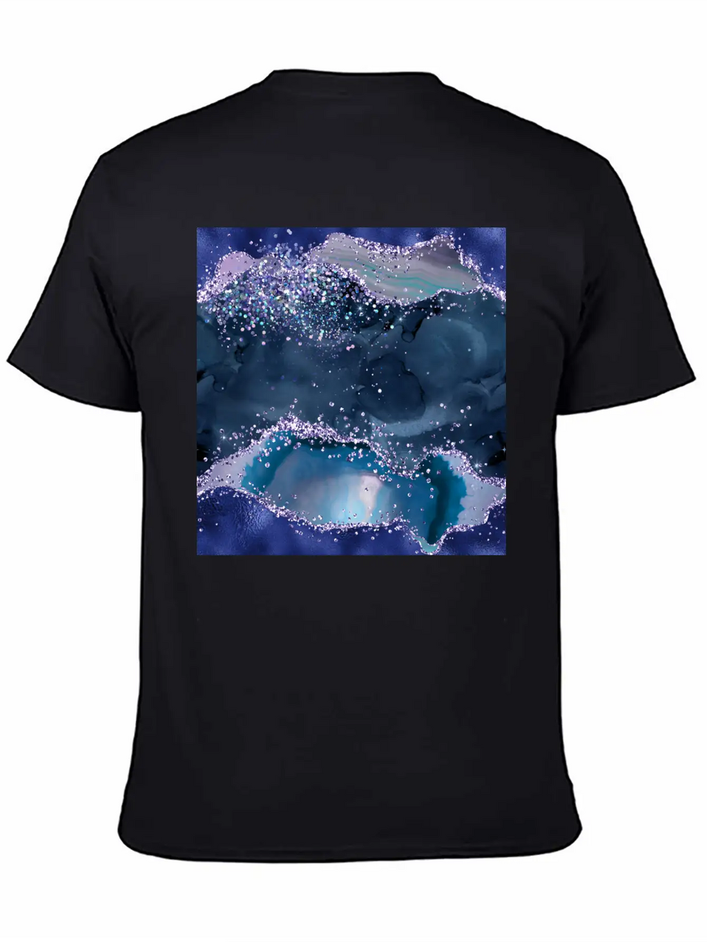 Navy Blue Ocean Glitter Agate Essential Cotton Tee For Daily Outfits – Unisex Style