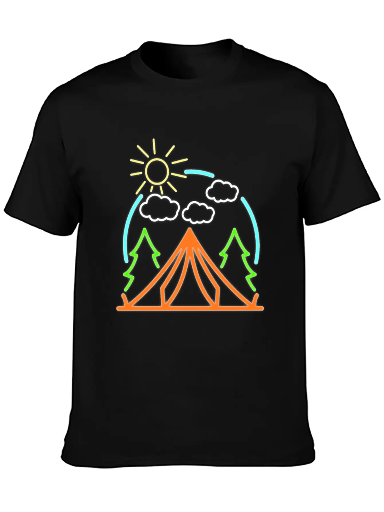 Neon Camping Tent Retro Camper Gift Idea Relaxed Everyday Tee – Lightweight And Durable Cotton