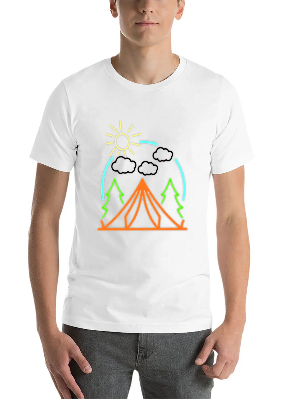Neon Camping Tent Retro Camper Gift Idea Relaxed Everyday Tee – Lightweight And Durable Cotton