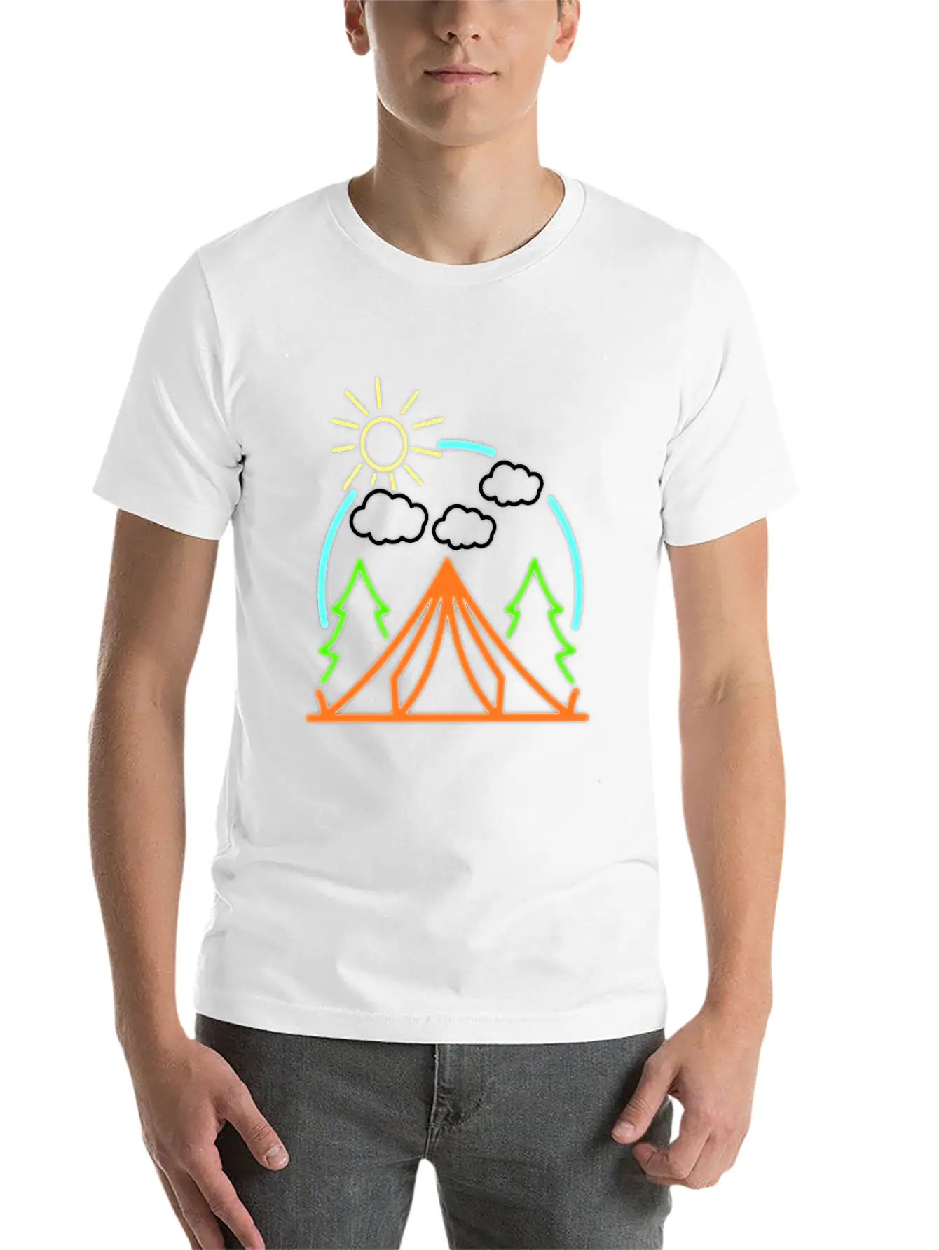 Neon Camping Tent Retro Camper Gift Idea Relaxed Everyday Tee – Lightweight And Durable Cotton