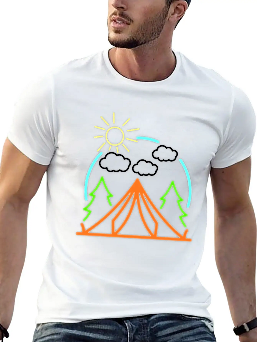 Neon Camping Tent Retro Camper Gift Idea Relaxed Everyday Tee – Lightweight And Durable Cotton