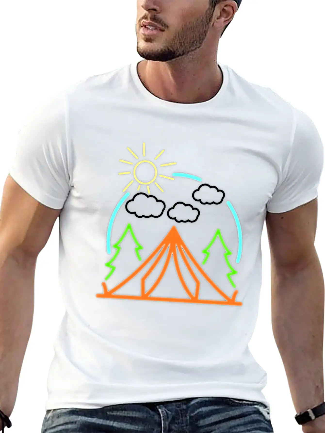 Neon Camping Tent Retro Camper Gift Idea Relaxed Everyday Tee – Lightweight And Durable Cotton
