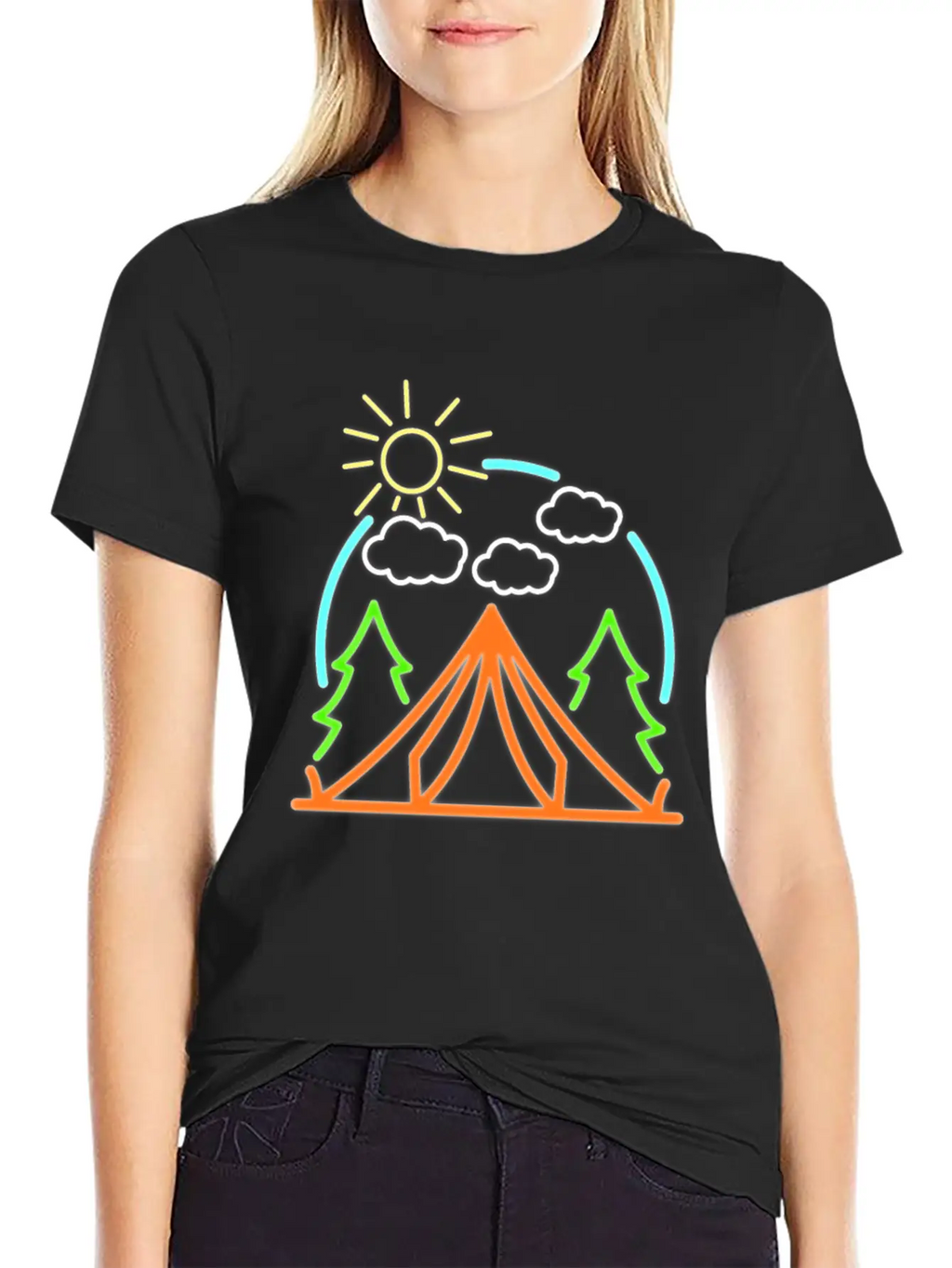 Neon Camping Tent Retro Camper Gift Idea Relaxed Everyday Tee – Lightweight And Durable Cotton