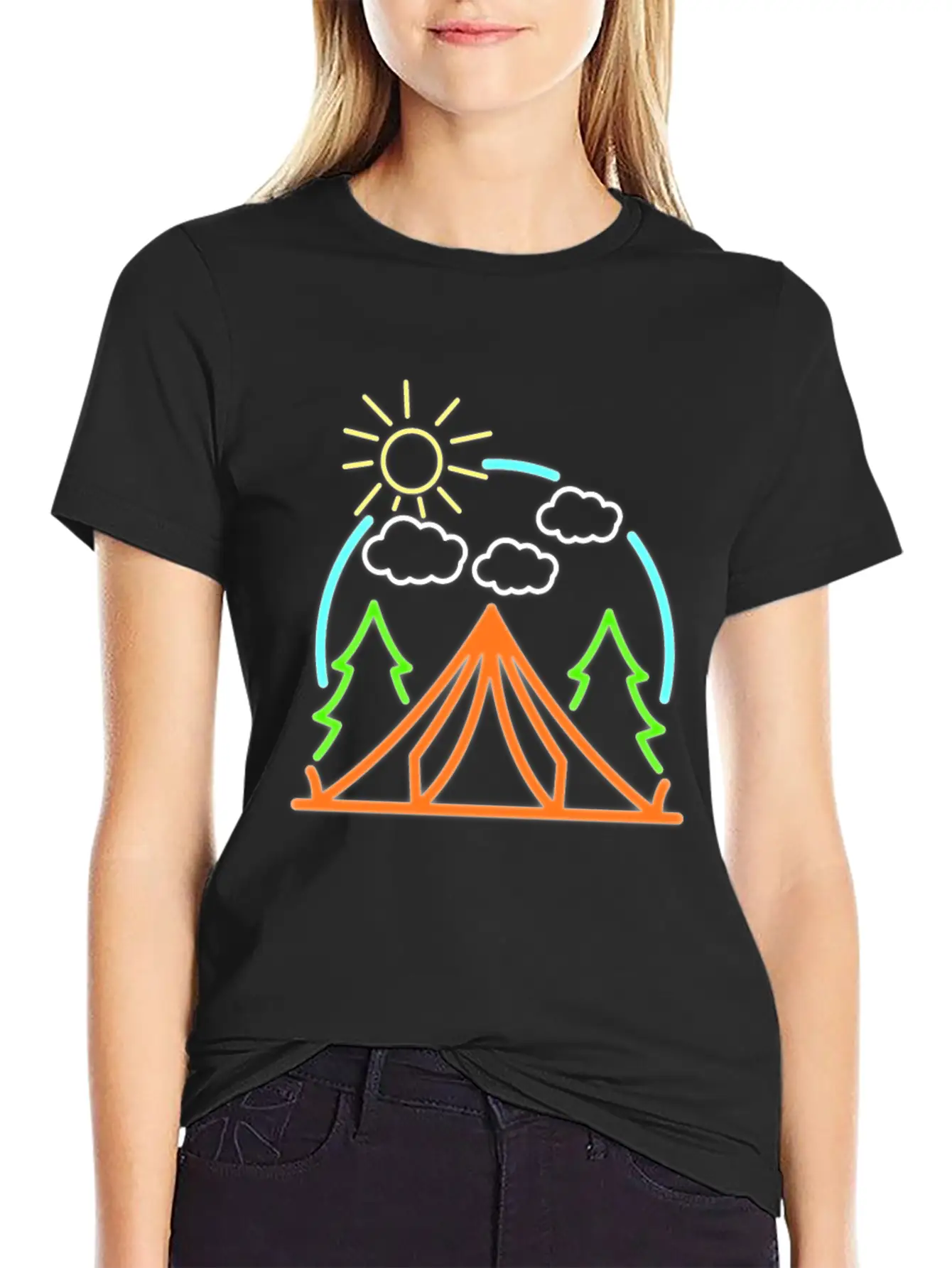 Neon Camping Tent Retro Camper Gift Idea Relaxed Everyday Tee – Lightweight And Durable Cotton
