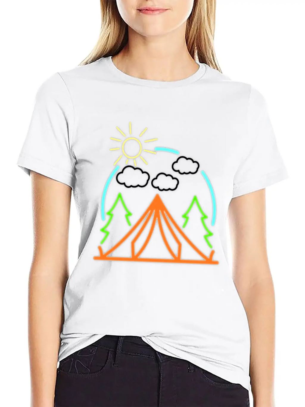 Neon Camping Tent Retro Camper Gift Idea Relaxed Everyday Tee – Lightweight And Durable Cotton