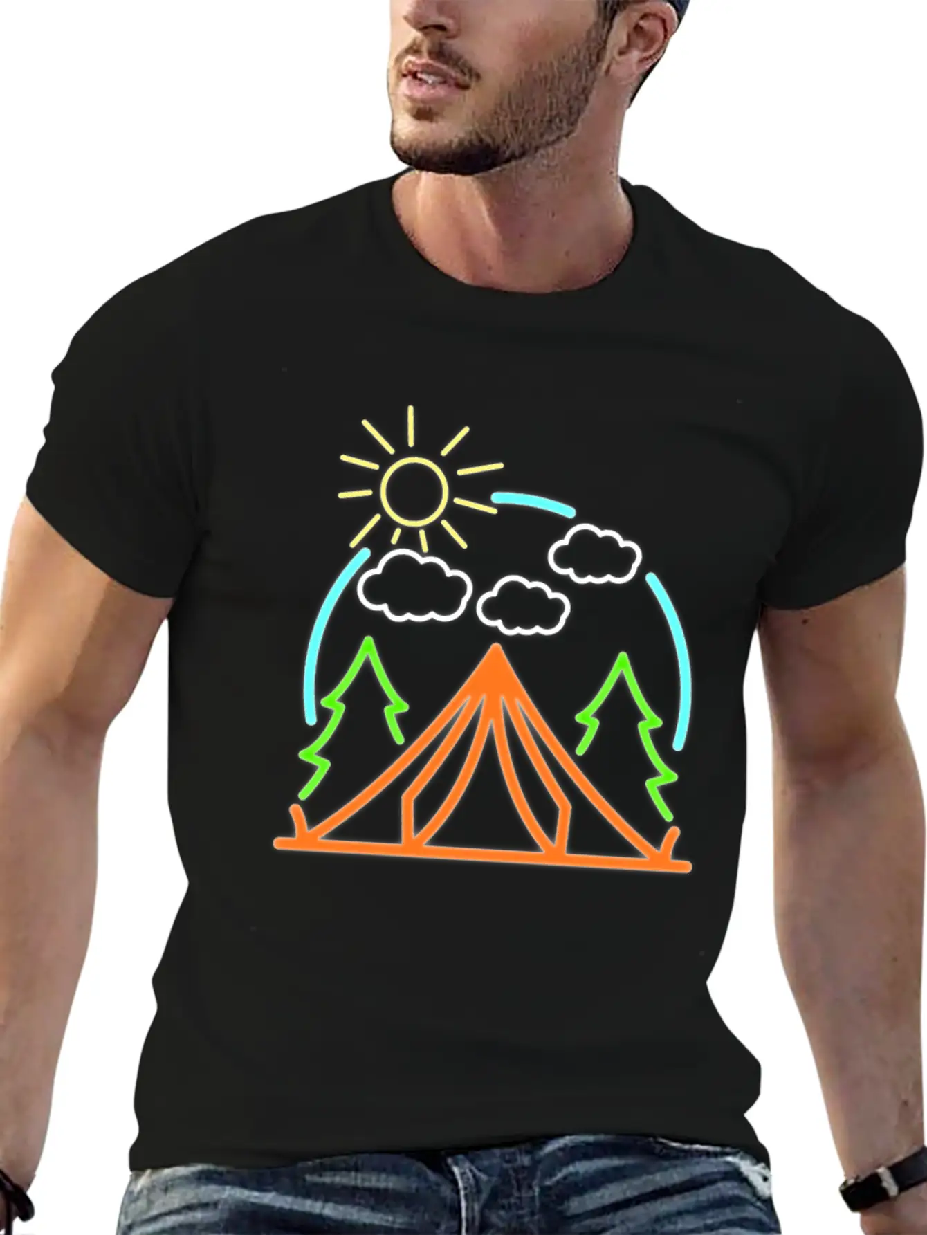 Neon Camping Tent Retro Camper Gift Idea Relaxed Everyday Tee – Lightweight And Durable Cotton