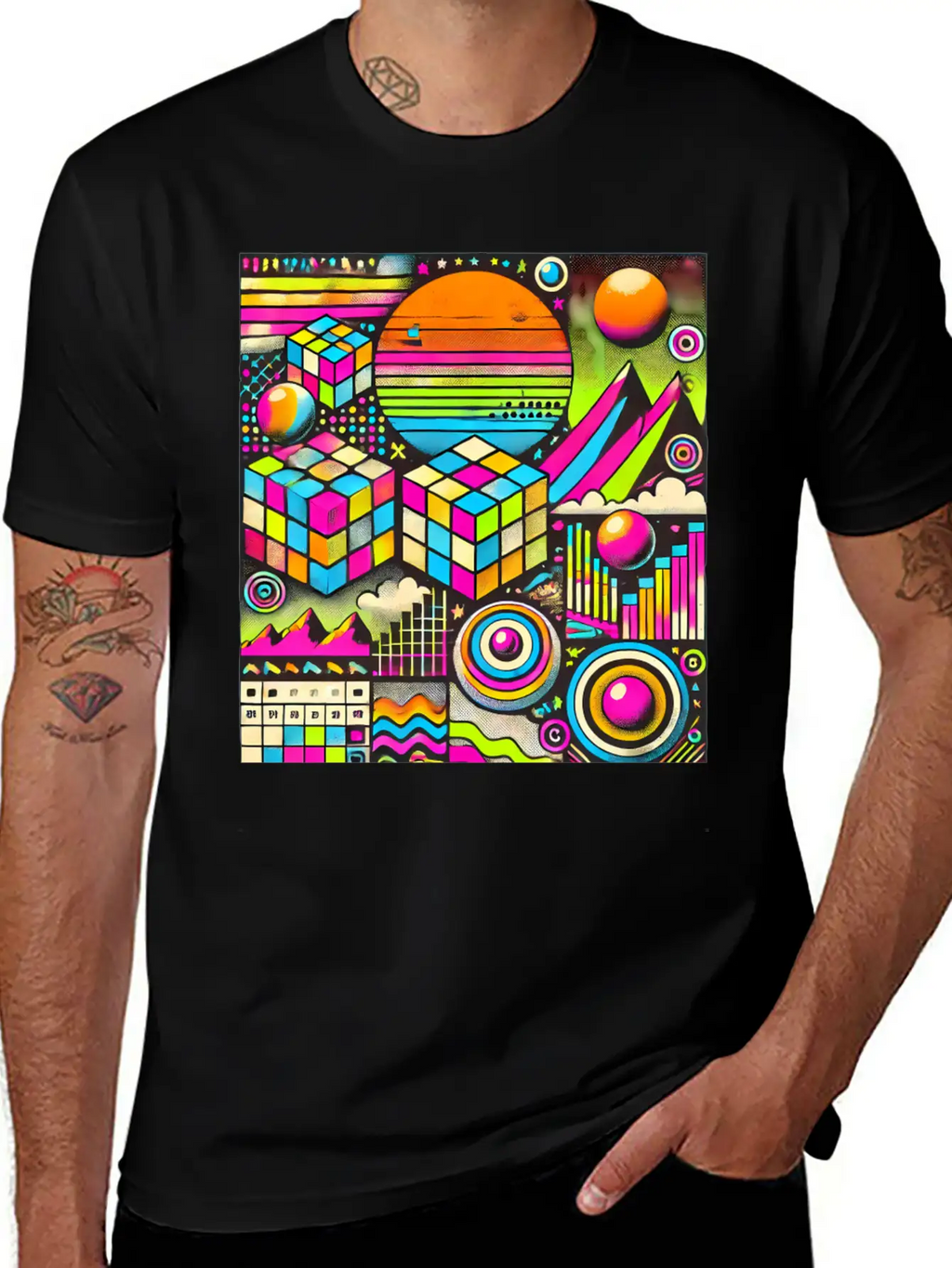 Neon Geometric Risograph Design Unisex Casual T-Shirt – Clean Design For Daily Comfort