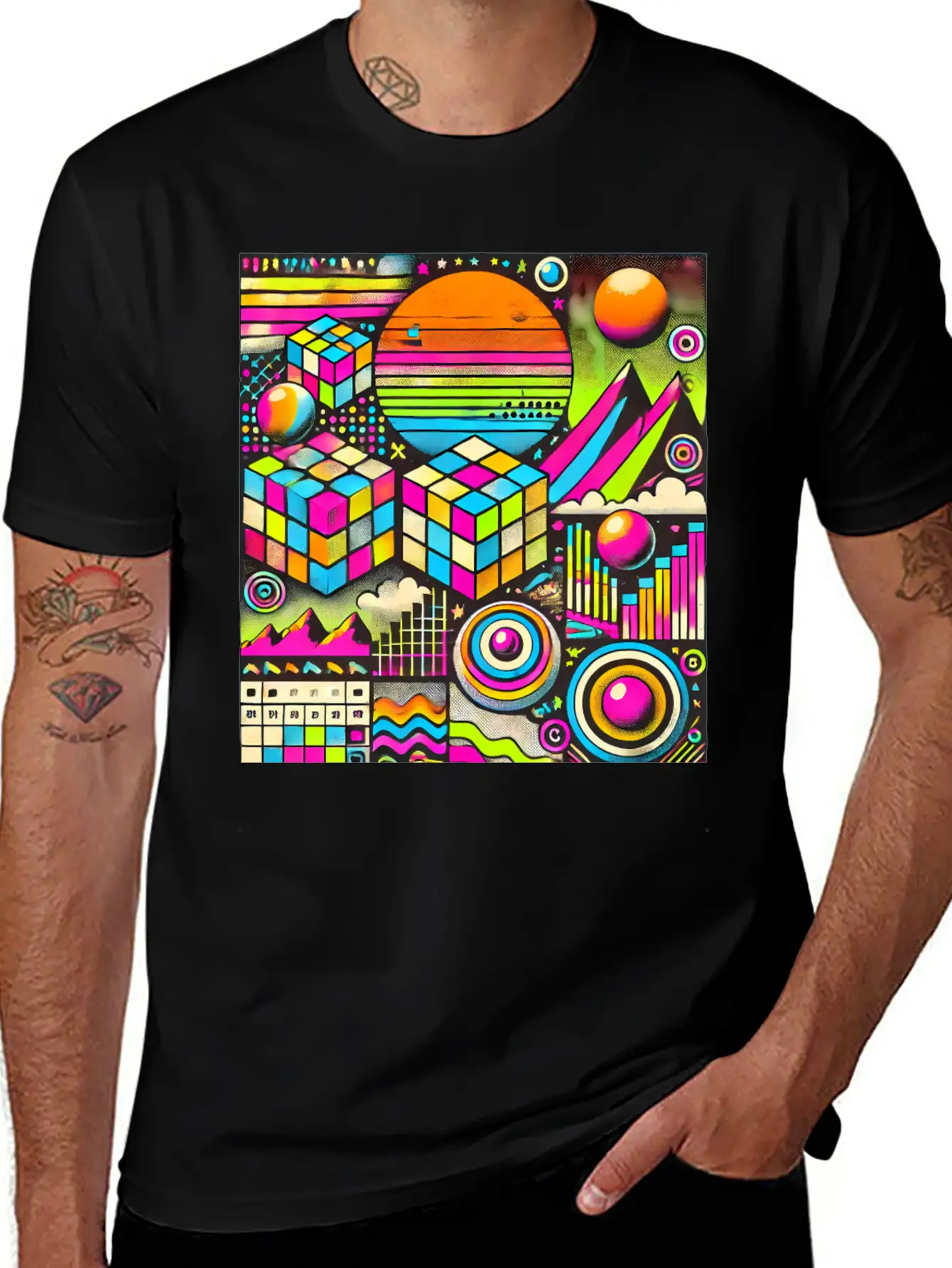 Neon Geometric Risograph Design Unisex Casual T-Shirt – Clean Design For Daily Comfort
