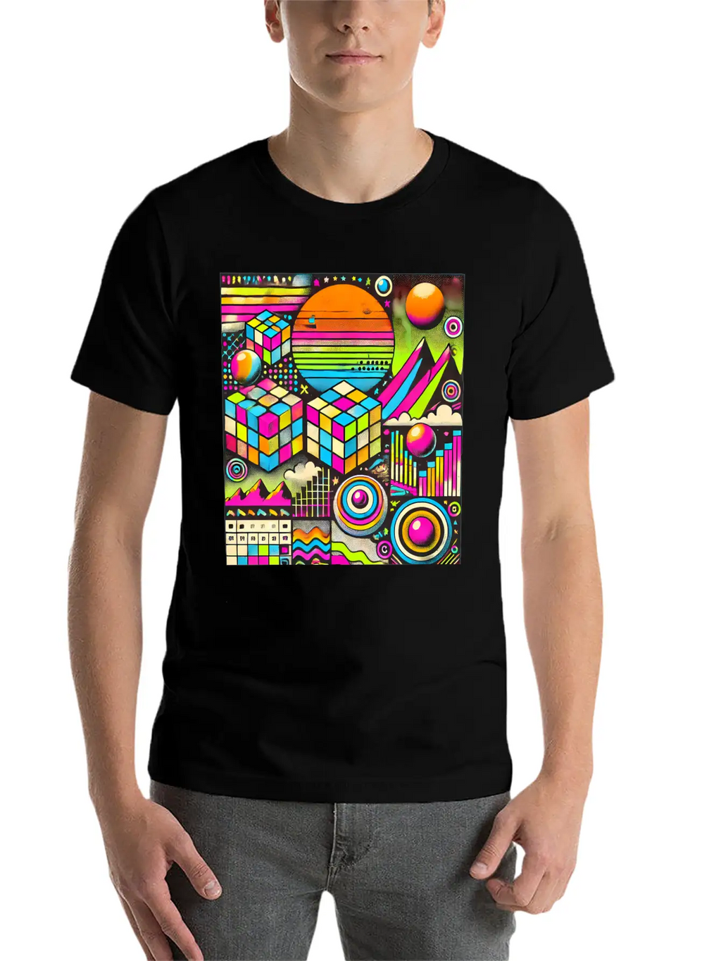 Neon Geometric Risograph Design Unisex Casual T-Shirt – Clean Design For Daily Comfort