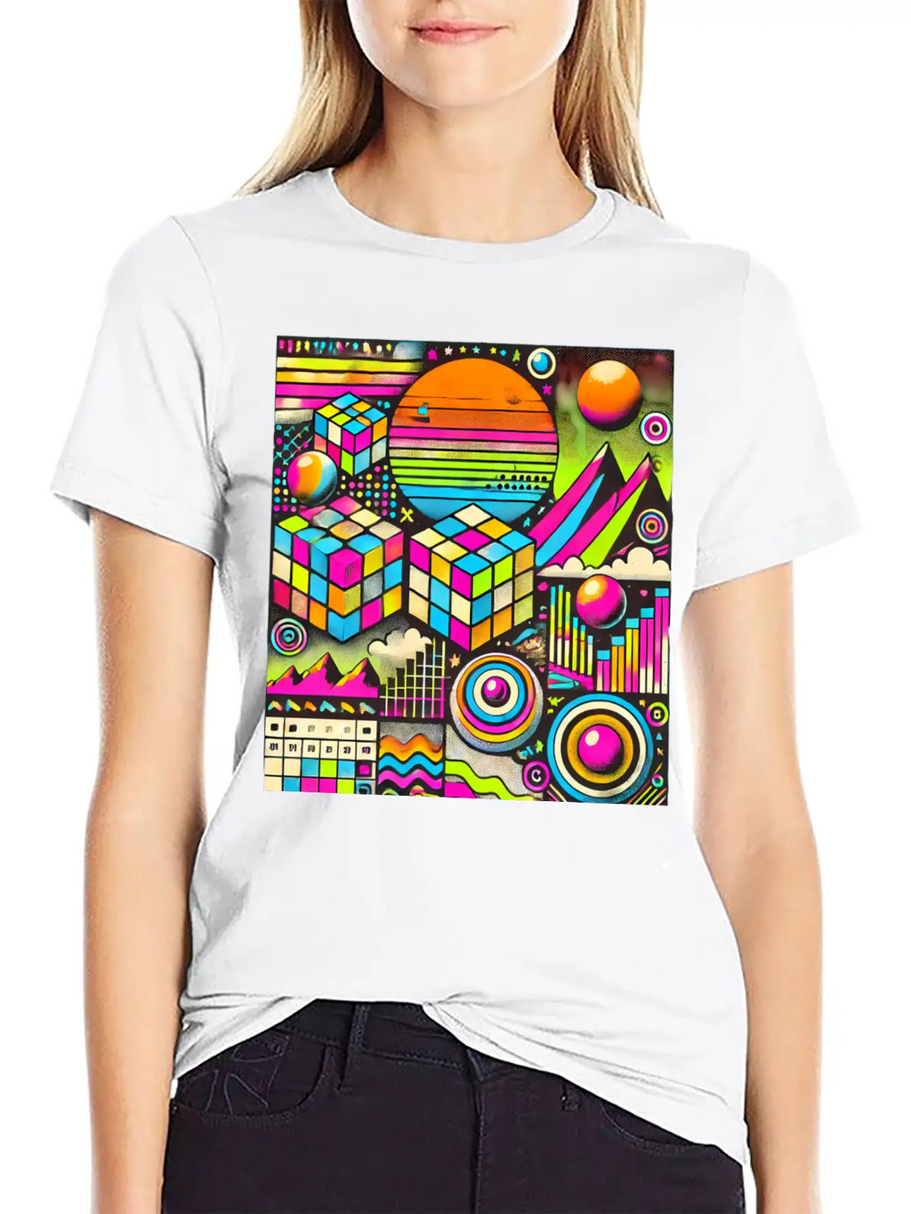 Neon Geometric Risograph Design Unisex Casual T-Shirt – Clean Design For Daily Comfort