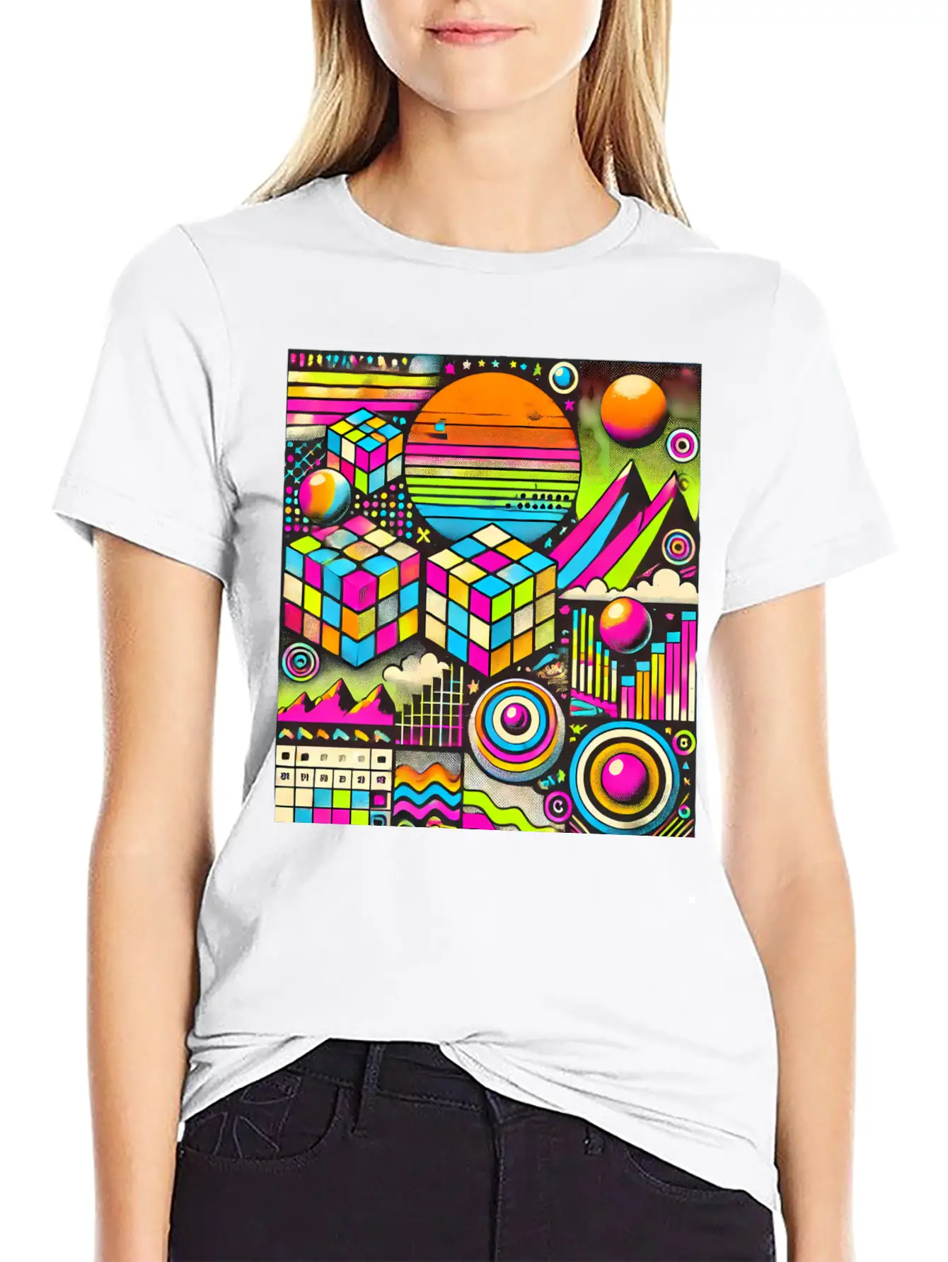 Neon Geometric Risograph Design Unisex Casual T-Shirt – Clean Design For Daily Comfort